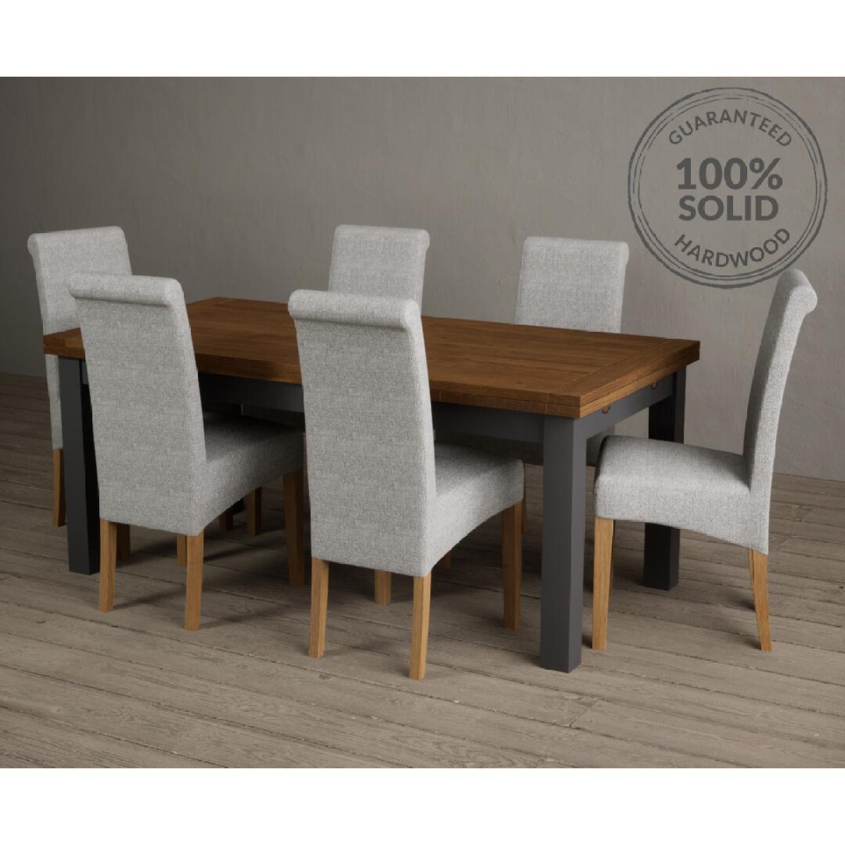 Extending Hampshire 180cm Oak and Charcoal Grey Dining Table With 8 Natural Scroll Back Chairs – image 3