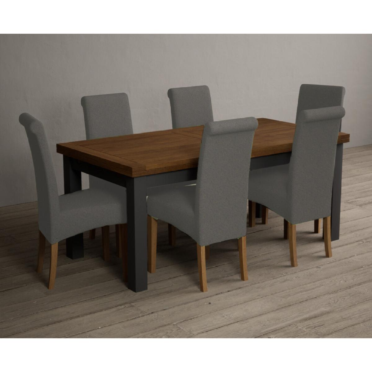 Extending Hampshire 180cm Oak and Charcoal Grey Dining Table With 8 Natural Scroll Back Chairs – image 4