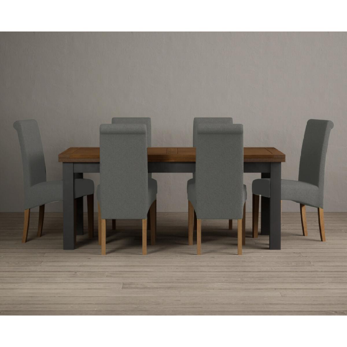 Extending Hampshire 180cm Oak and Charcoal Grey Dining Table With 8 Natural Scroll Back Chairs – image 5