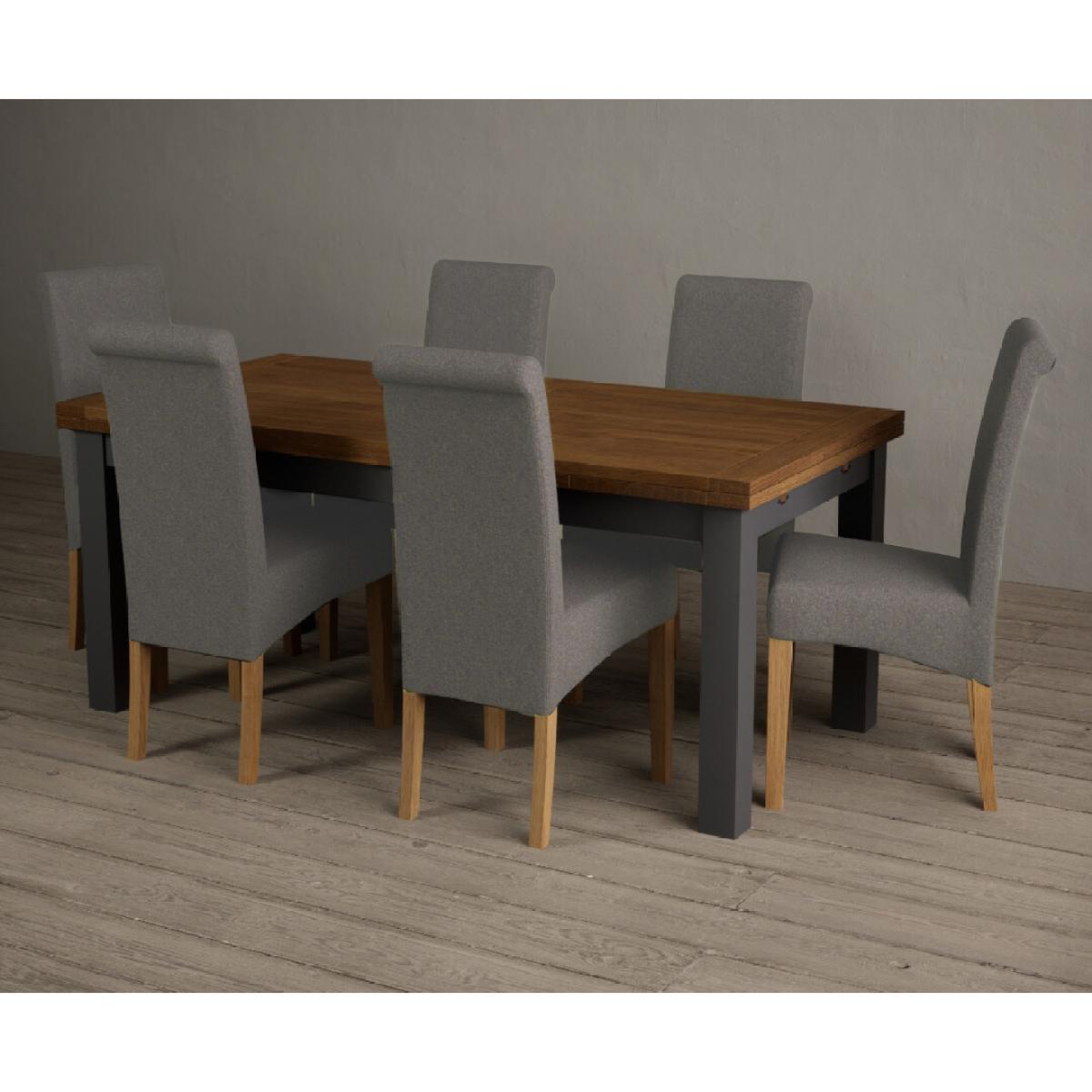 Extending Hampshire 180cm Oak and Charcoal Grey Dining Table With 8 Natural Scroll Back Chairs – image 7