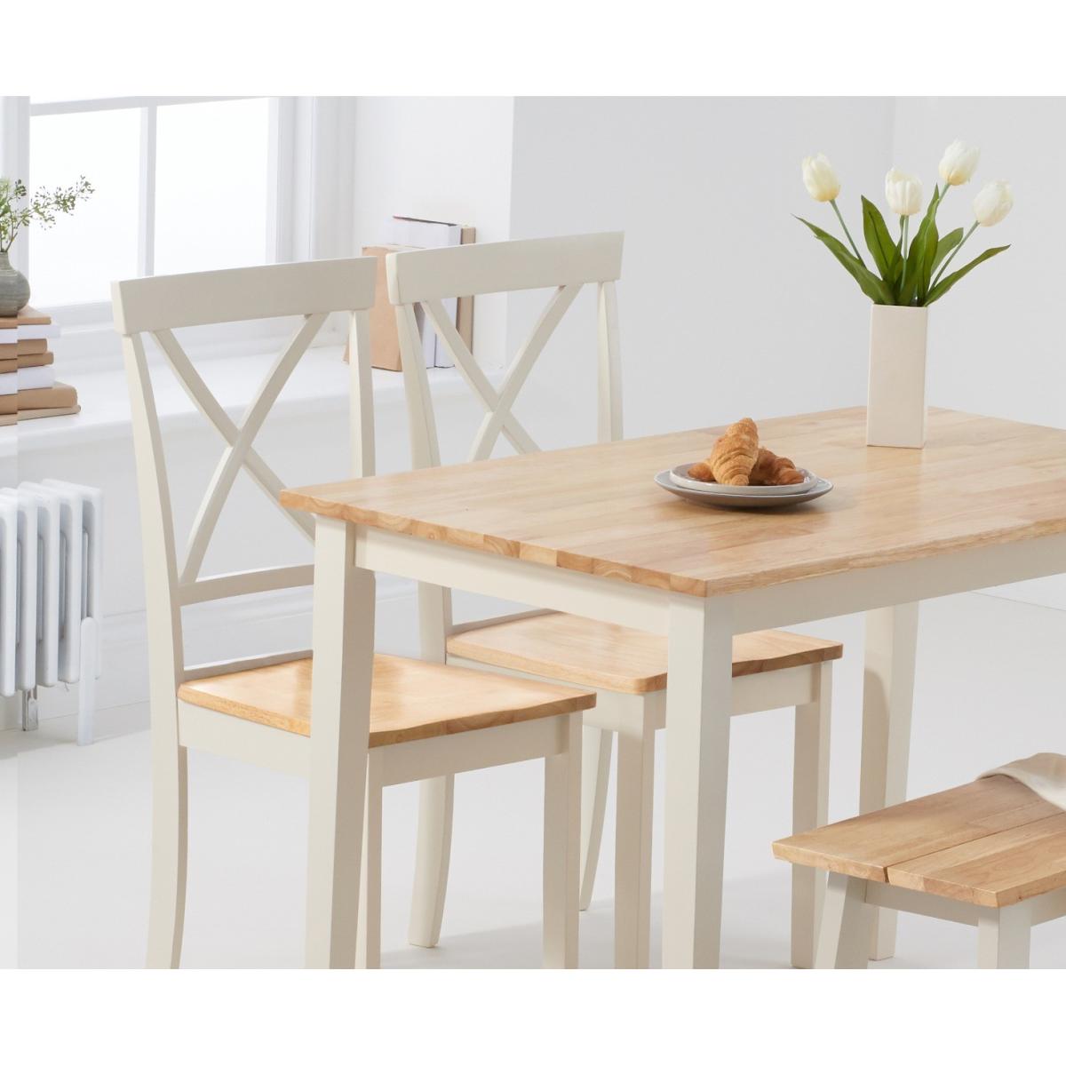 Chiltern 114cm Oak and Cream Table with Epsom Chairs and Bench - Cream, 2 Chairs – image 2