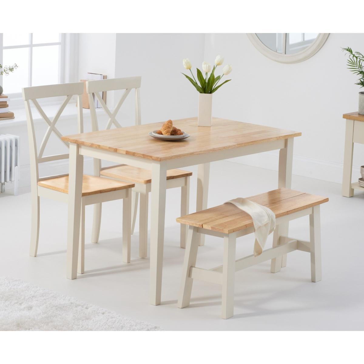 Chiltern 114cm Oak and Cream Table with Epsom Chairs and Bench - Cream, 2 Chairs – image 1
