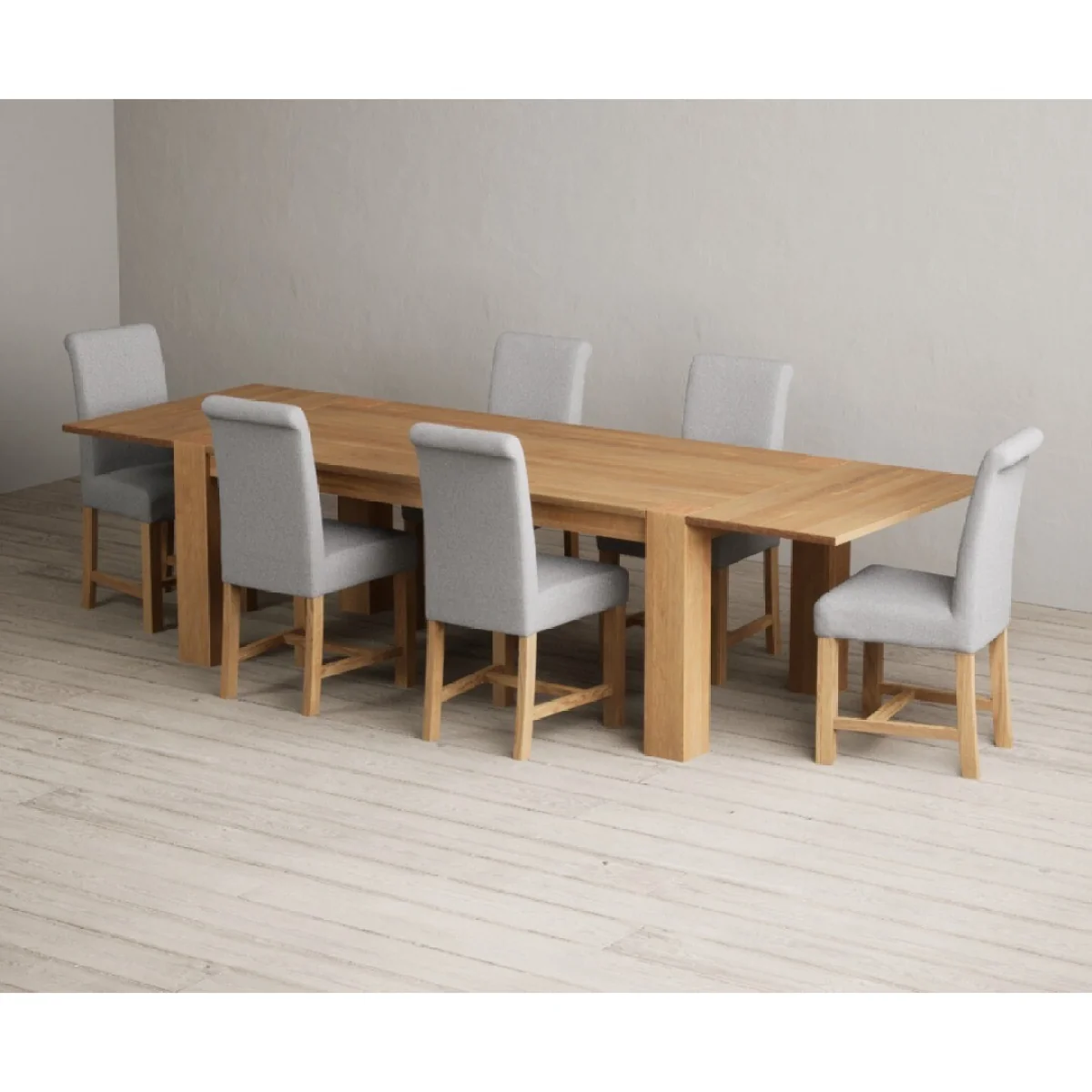 Extending Sheringham 200cm Solid Oak Table with 10 Natural Braced Chairs – image 2