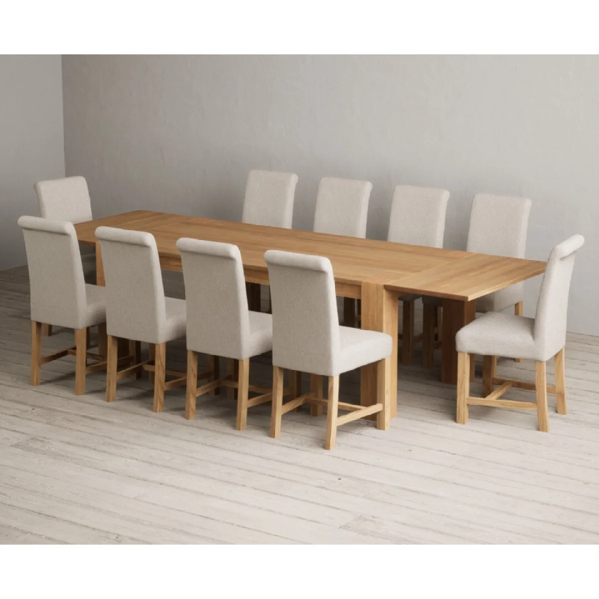 Extending Sheringham 200cm Solid Oak Table with 10 Natural Braced Chairs – image 3