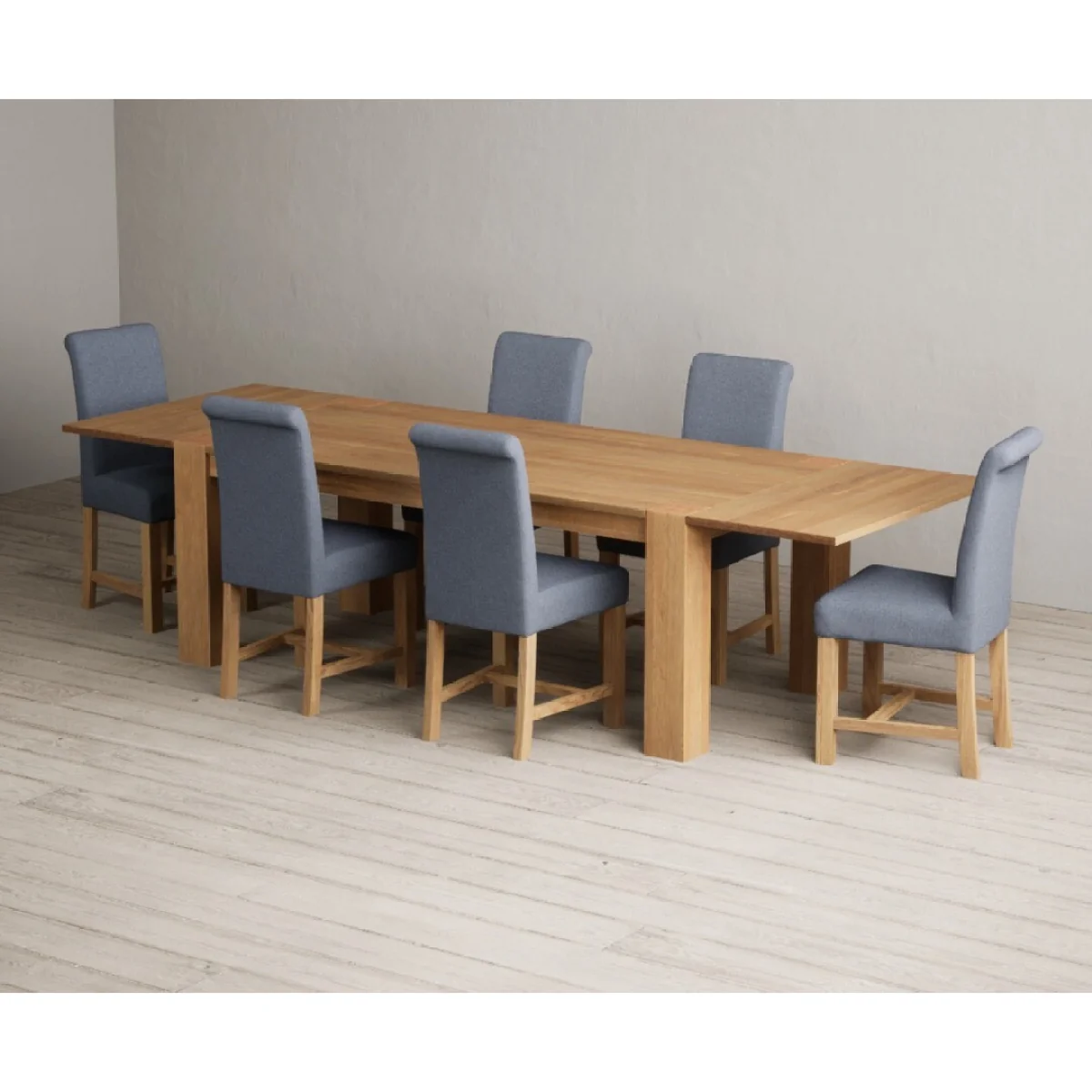 Extending Sheringham 200cm Solid Oak Table with 10 Natural Braced Chairs – image 5