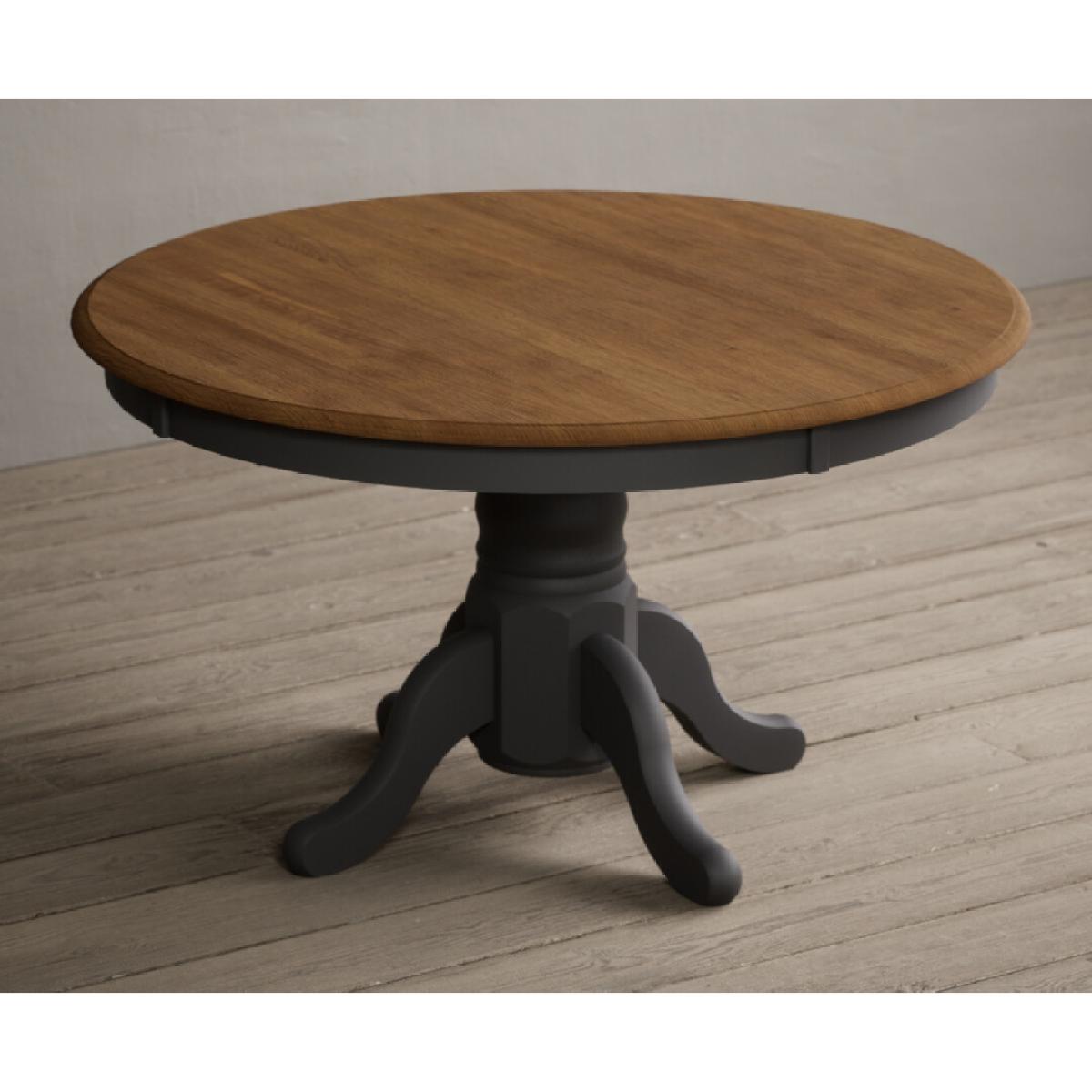 Hertford 120cm Oak and Charcoal Grey Painted Round Pedestal Table With 6 Linen Hertford Chairs – image 11