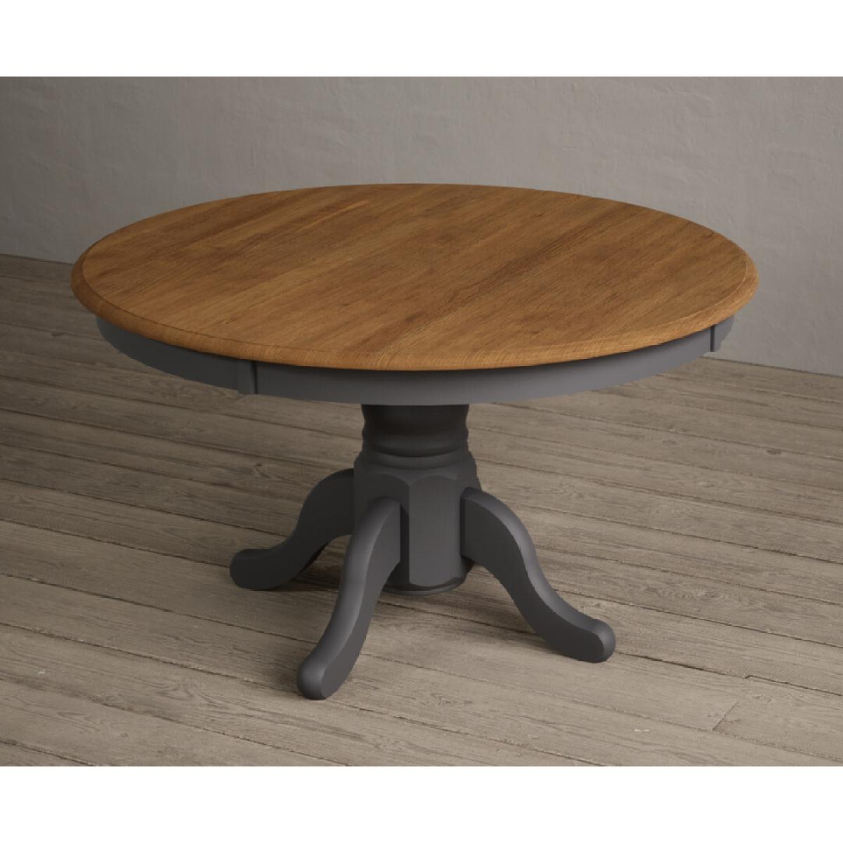 Hertford 120cm Oak and Charcoal Grey Painted Round Pedestal Table With 6 Linen Hertford Chairs – image 12
