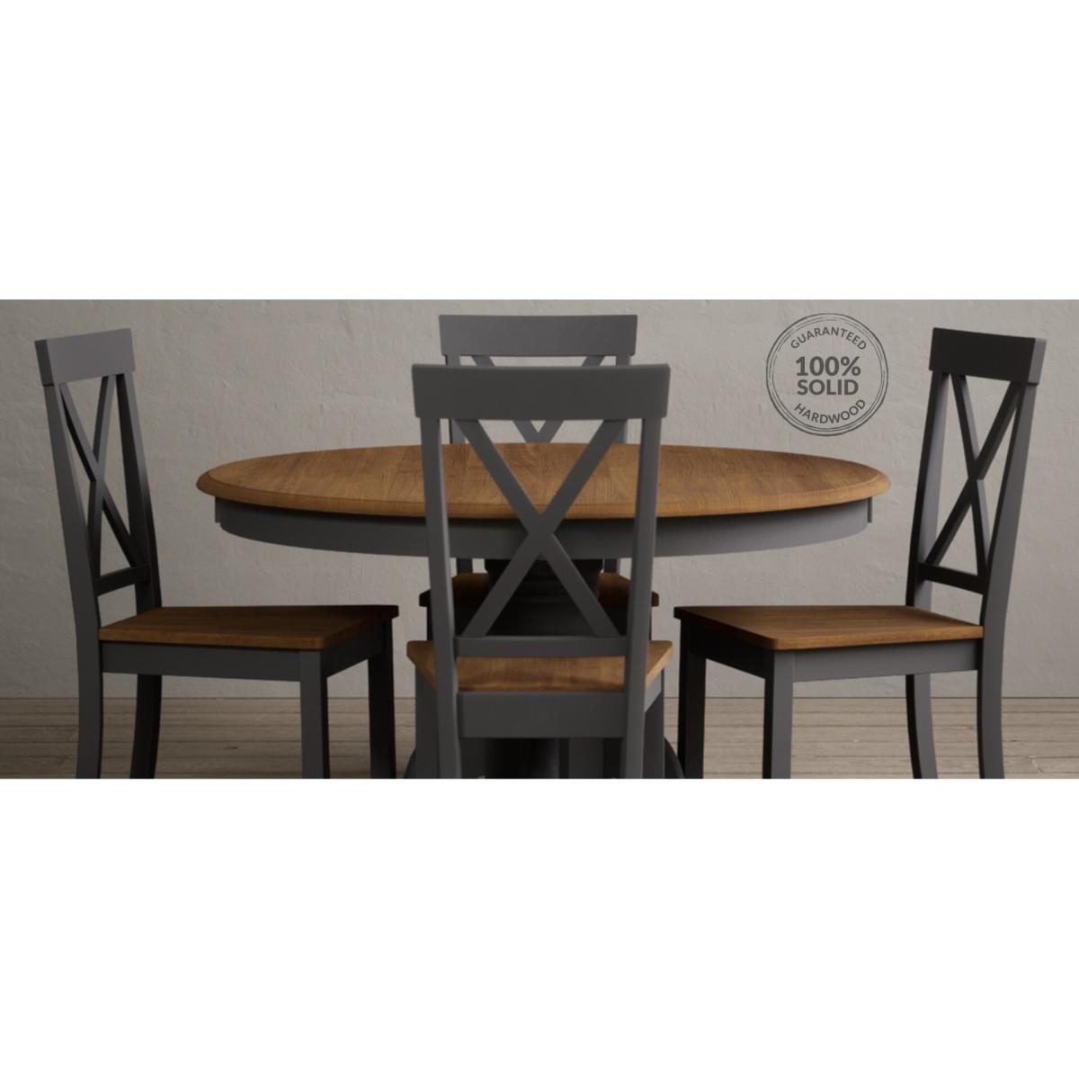 Hertford 120cm Oak and Charcoal Grey Painted Round Pedestal Table With 6 Linen Hertford Chairs – image 13