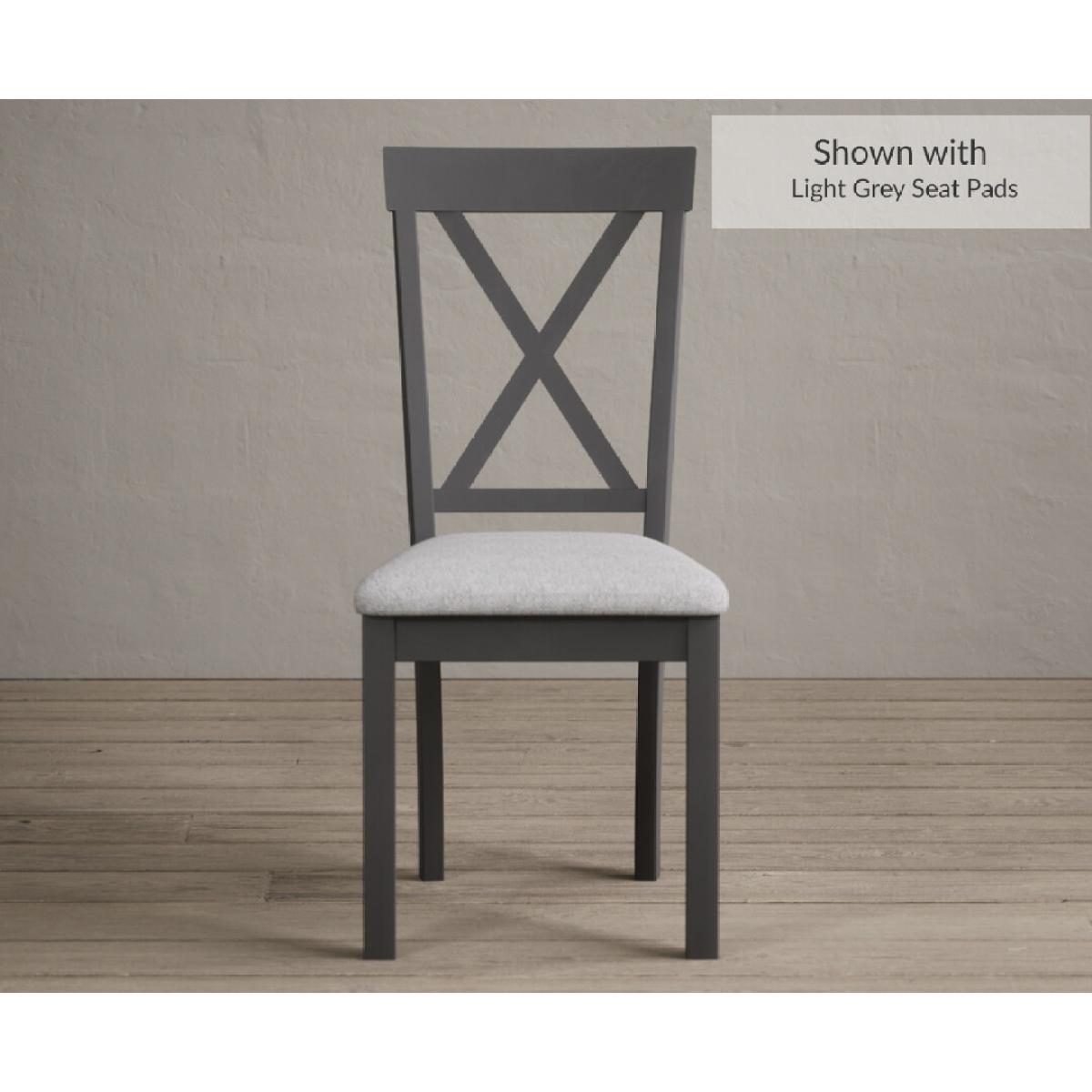 Hertford 120cm Oak and Charcoal Grey Painted Round Pedestal Table With 6 Linen Hertford Chairs – image 3