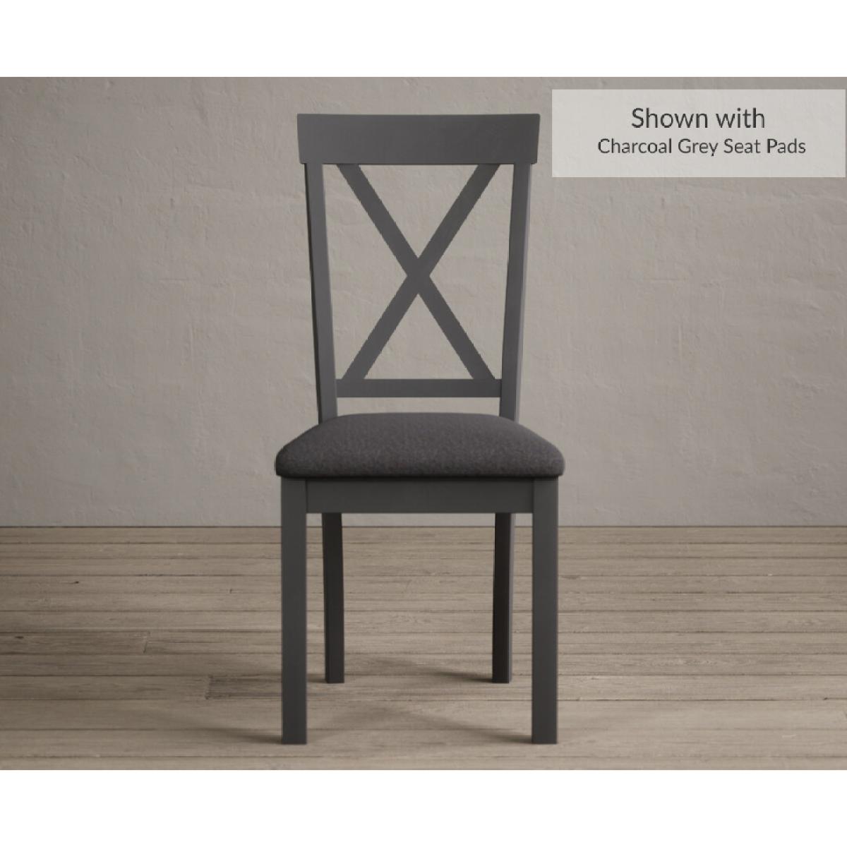 Hertford 120cm Oak and Charcoal Grey Painted Round Pedestal Table With 6 Linen Hertford Chairs – image 4