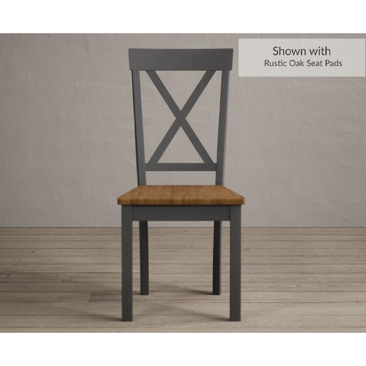 Hertford 120cm Oak and Charcoal Grey Painted Round Pedestal Table With 6 Linen Hertford Chairs – image 5