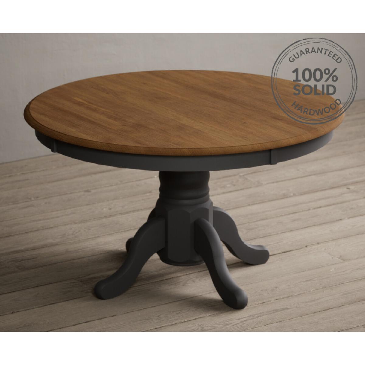 Hertford 120cm Oak and Charcoal Grey Painted Round Pedestal Table With 6 Linen Hertford Chairs – image 6