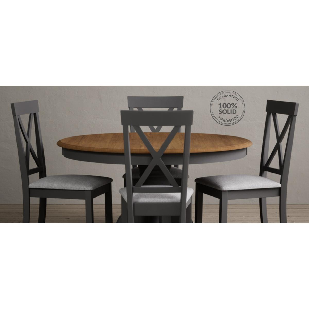Hertford 120cm Oak and Charcoal Grey Painted Round Pedestal Table With 6 Linen Hertford Chairs – image 9