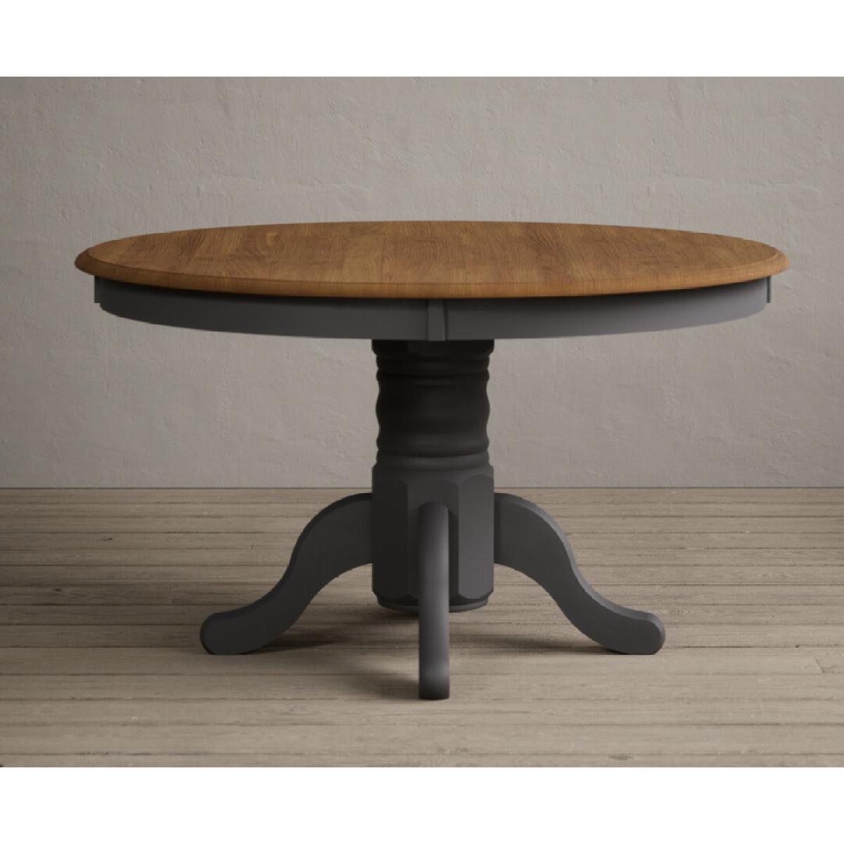 Hertford 120cm Oak and Charcoal Grey Painted Round Pedestal Table With 6 Linen Hertford Chairs – image 10