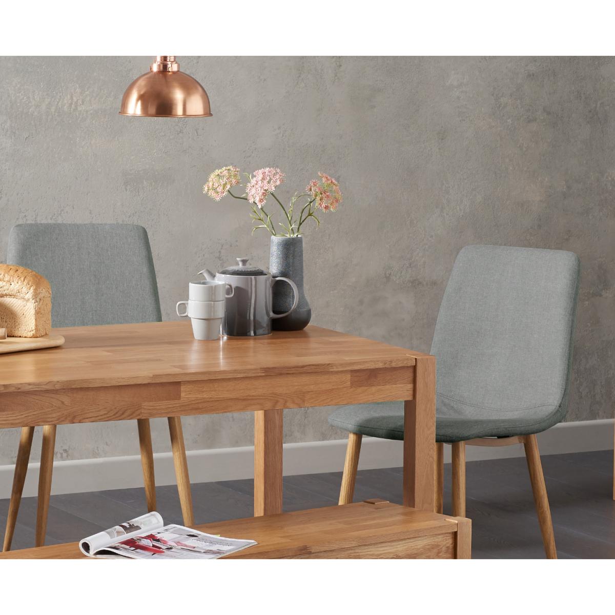 York 120cm Solid Oak Dining Table With 4 Grey Astrid Fabric Chairs With 2 York Benches – image 2