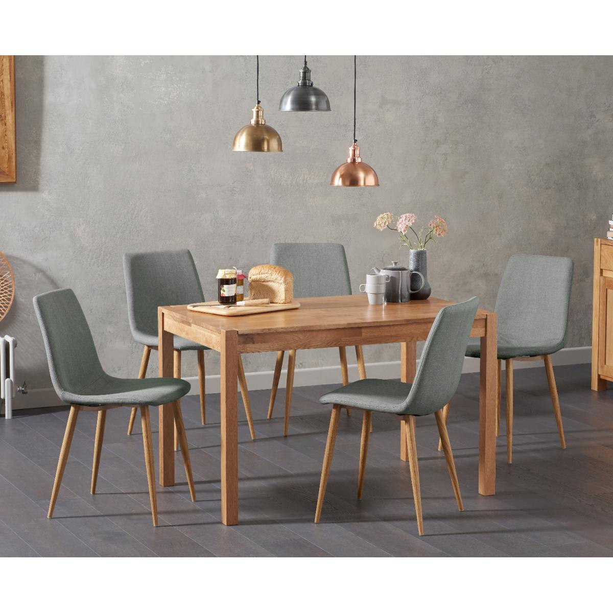 York 120cm Solid Oak Dining Table With 4 Grey Astrid Fabric Chairs With 2 York Benches – image 3