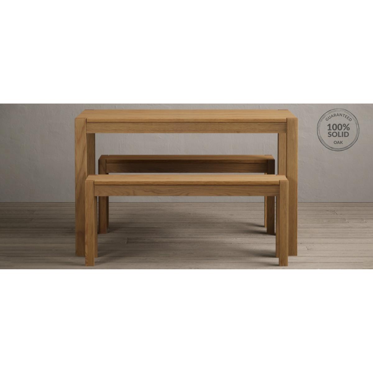York 120cm Solid Oak Dining Table With 4 Grey Astrid Fabric Chairs With 2 York Benches – image 23