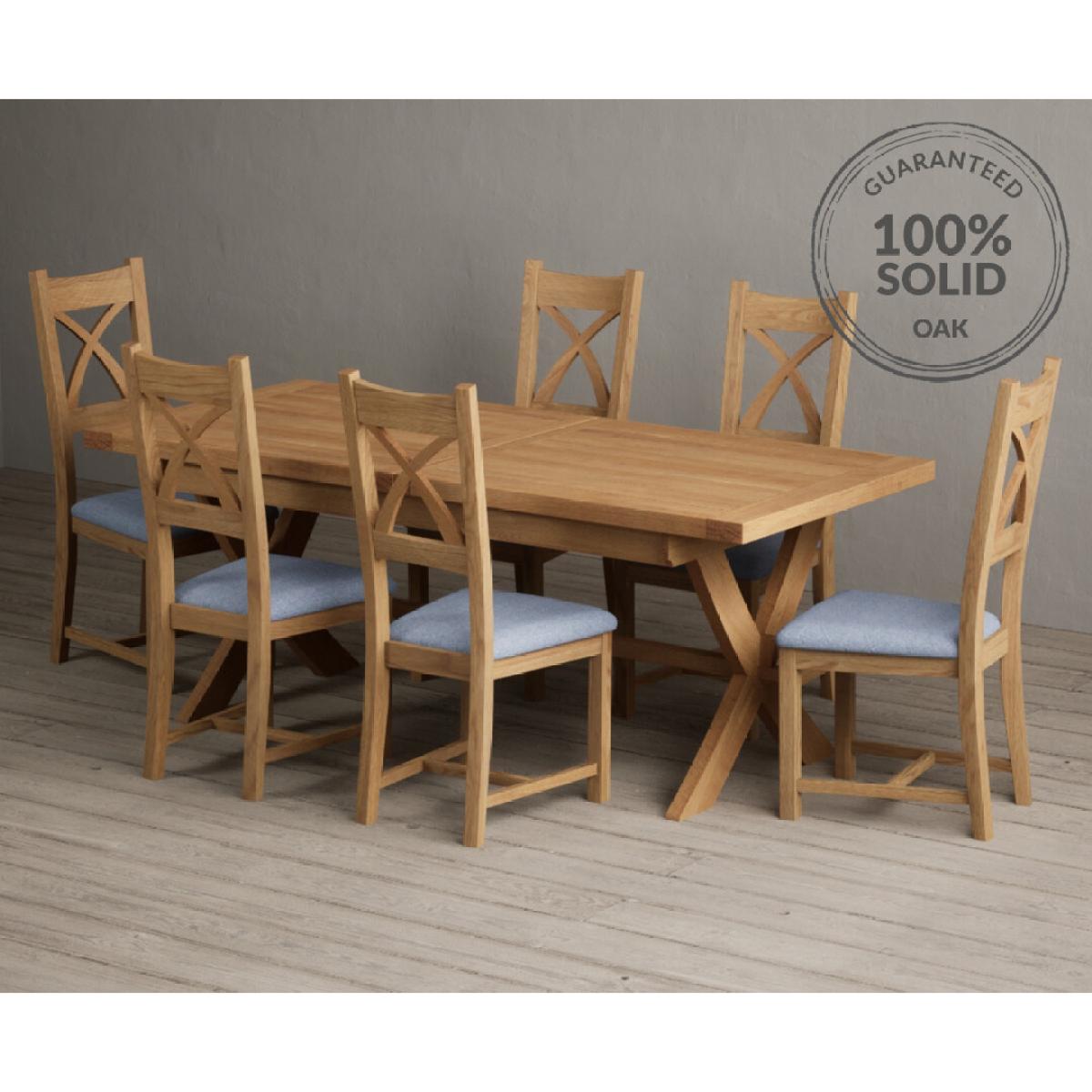 Extending Buckley 200cm Solid Oak Dining Table with 10 Linen Natural Solid Oak Chairs – image 2