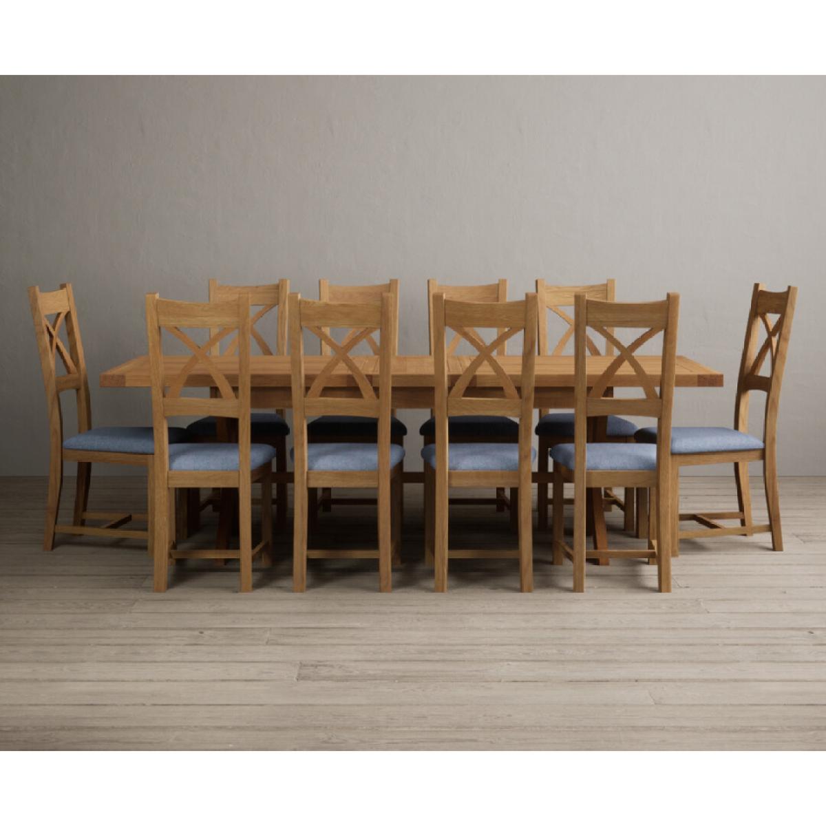 Extending Buckley 200cm Solid Oak Dining Table with 10 Linen Natural Solid Oak Chairs – image 11