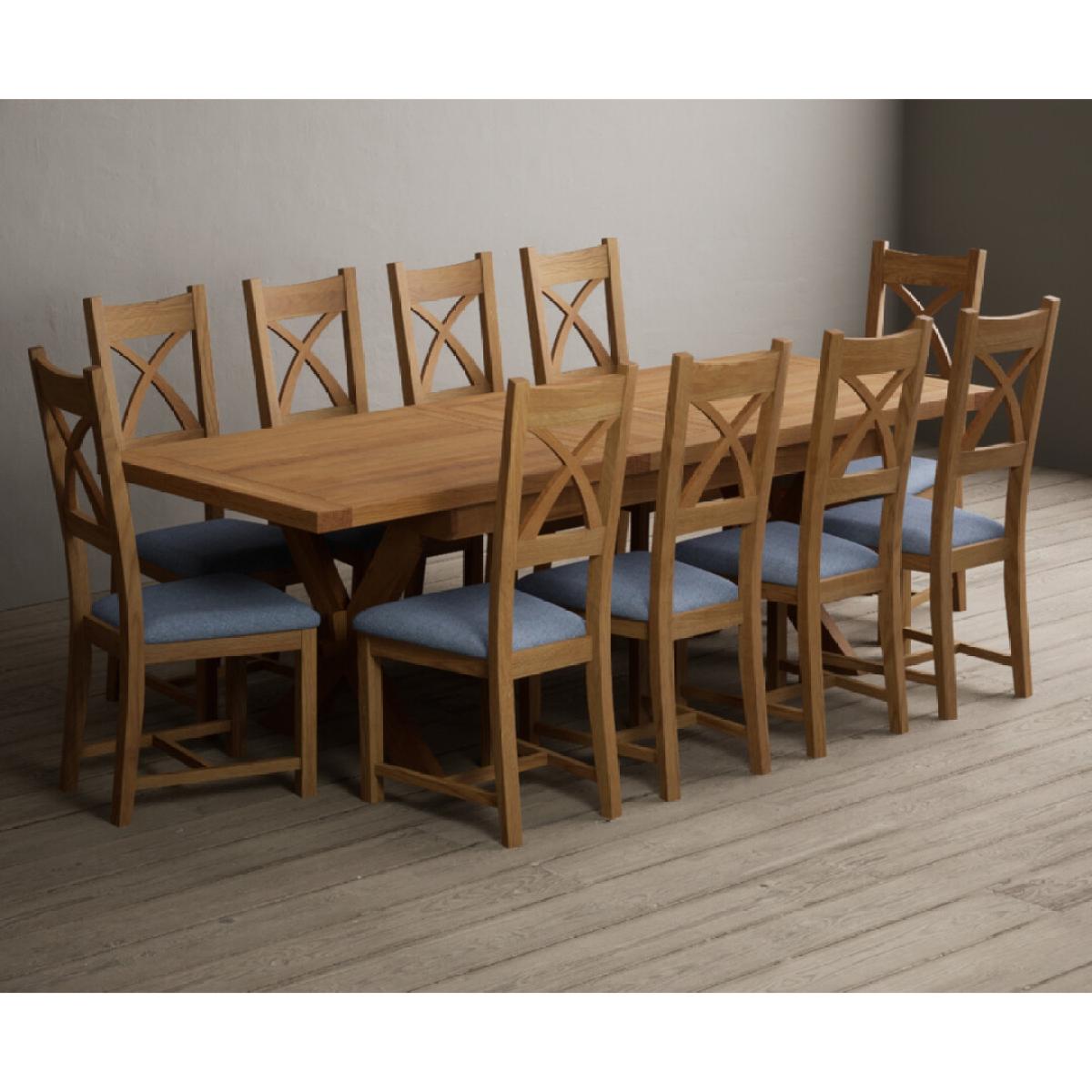Extending Buckley 200cm Solid Oak Dining Table with 10 Linen Natural Solid Oak Chairs – image 12