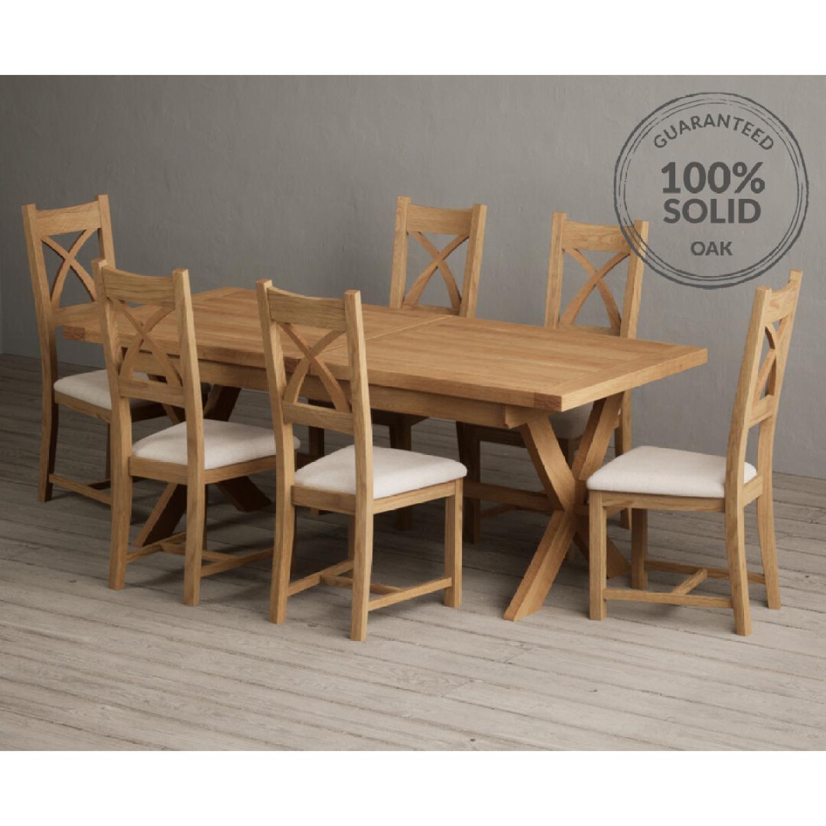 Extending Buckley 200cm Solid Oak Dining Table with 10 Linen Natural Solid Oak Chairs – image 14