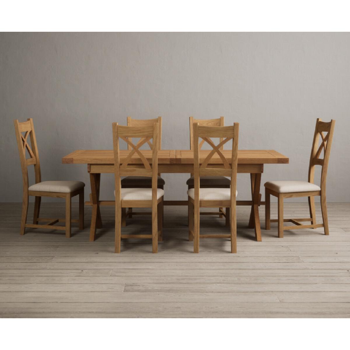 Extending Buckley 200cm Solid Oak Dining Table with 10 Linen Natural Solid Oak Chairs – image 15