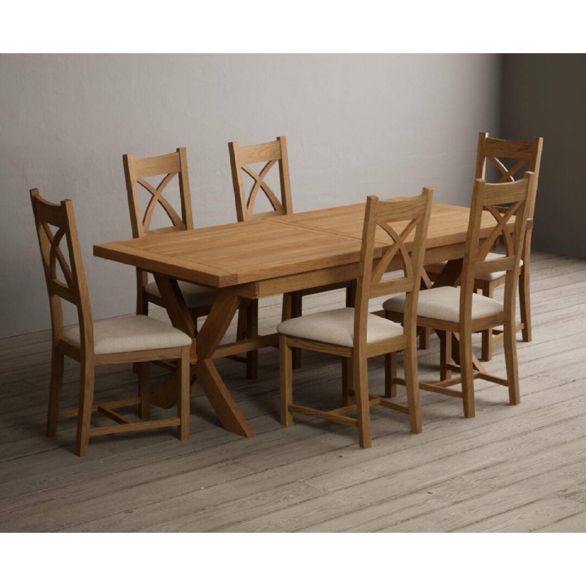 Extending Buckley 200cm Solid Oak Dining Table with 10 Linen Natural Solid Oak Chairs – image 16