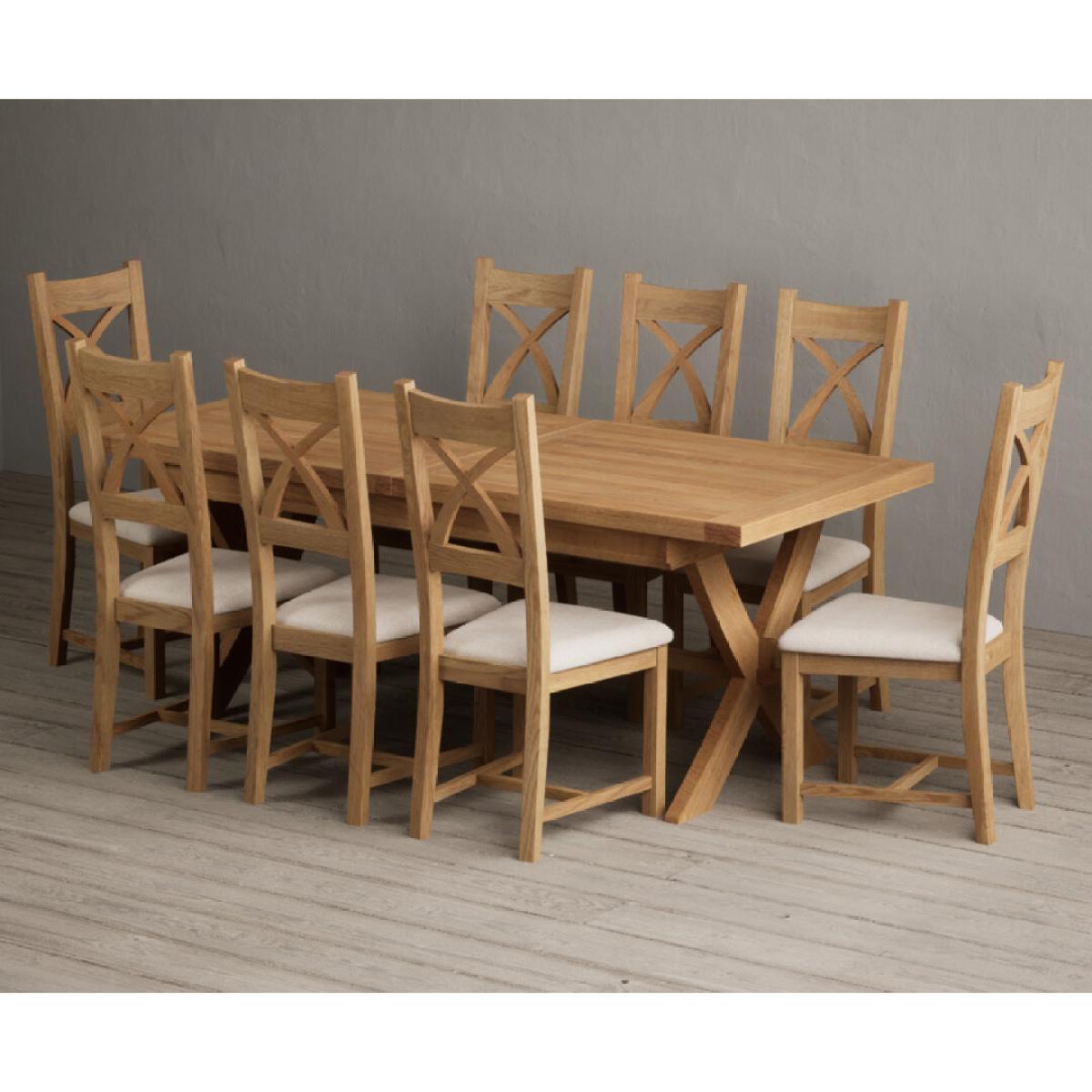 Extending Buckley 200cm Solid Oak Dining Table with 10 Linen Natural Solid Oak Chairs – image 17