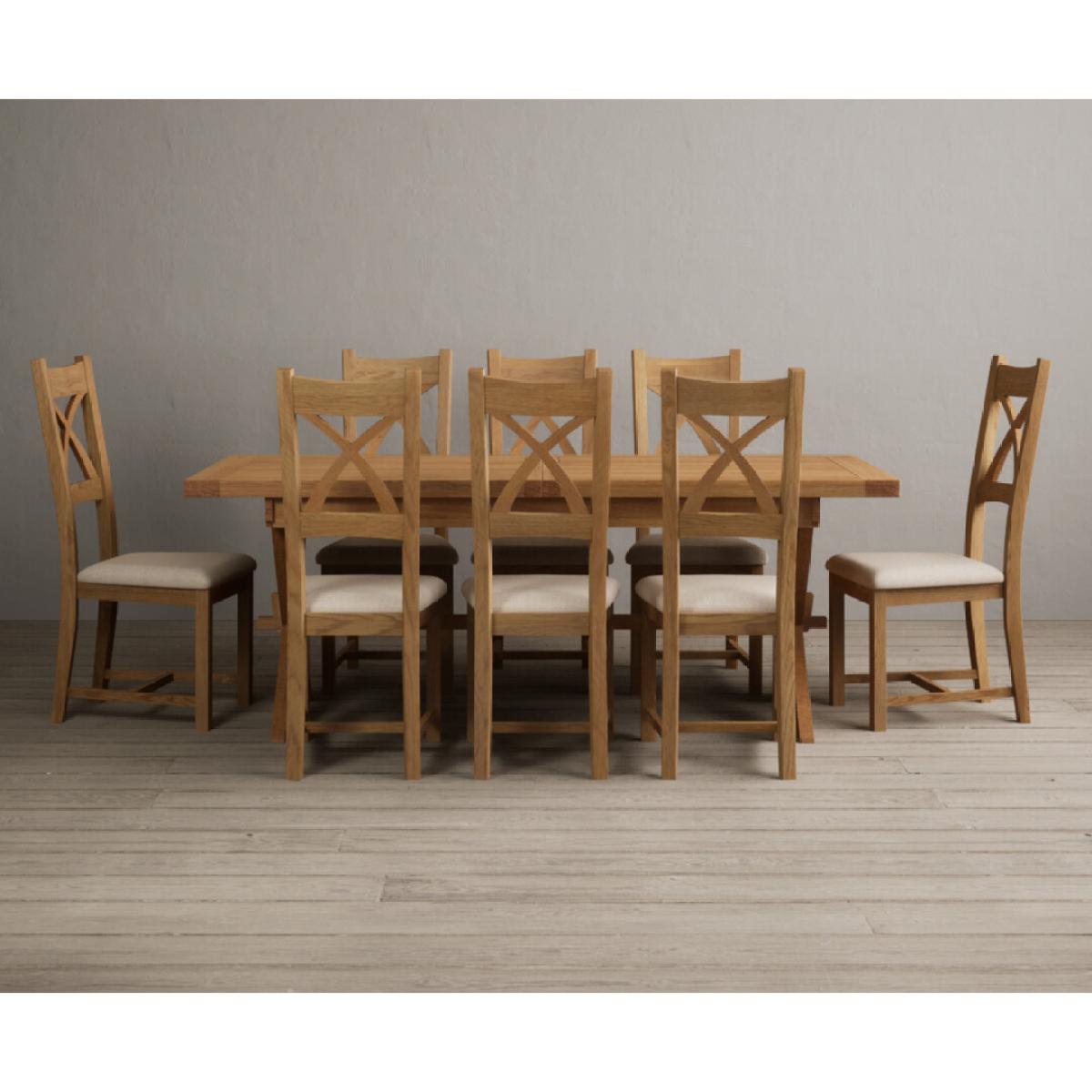 Extending Buckley 200cm Solid Oak Dining Table with 10 Linen Natural Solid Oak Chairs – image 18