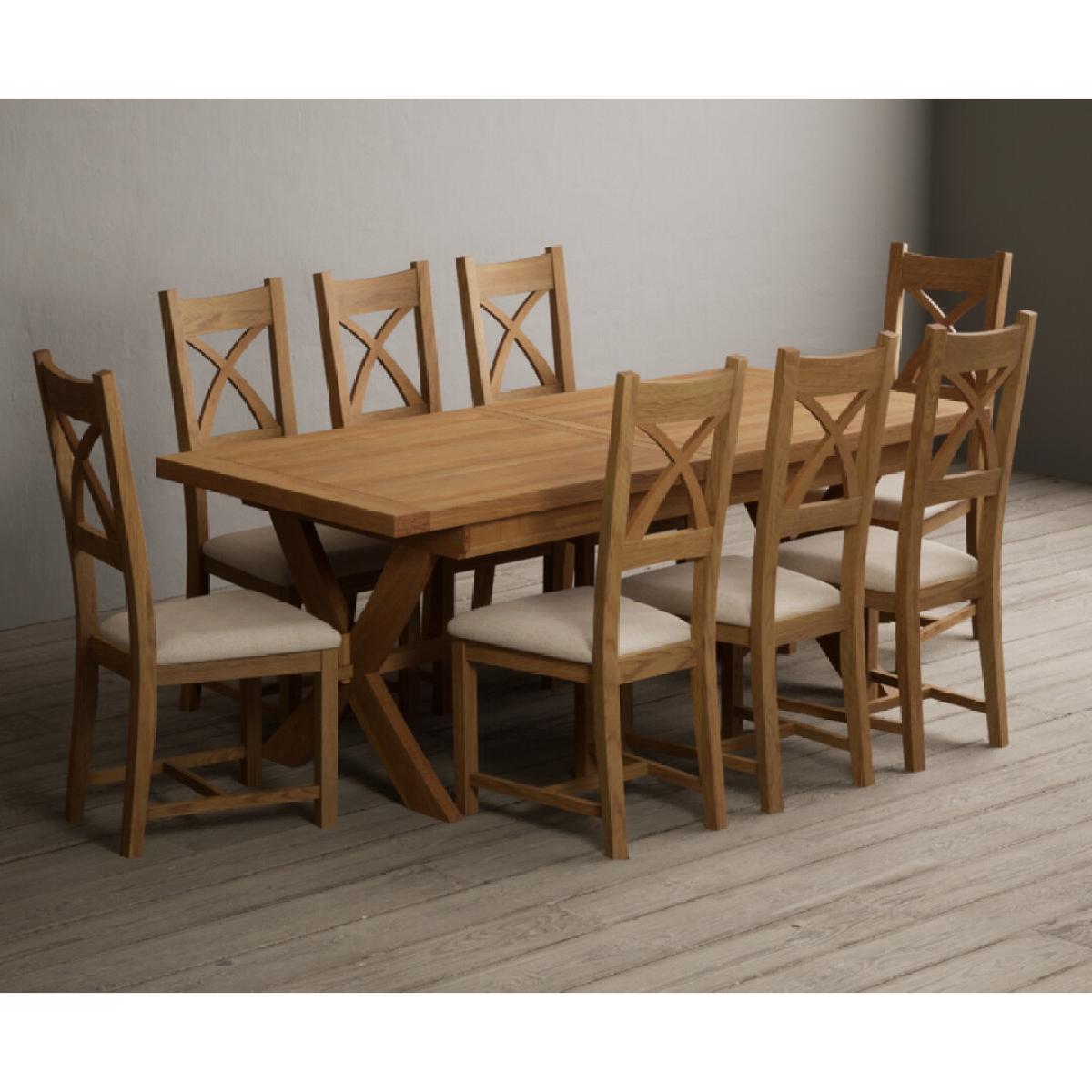 Extending Buckley 200cm Solid Oak Dining Table with 10 Linen Natural Solid Oak Chairs – image 19