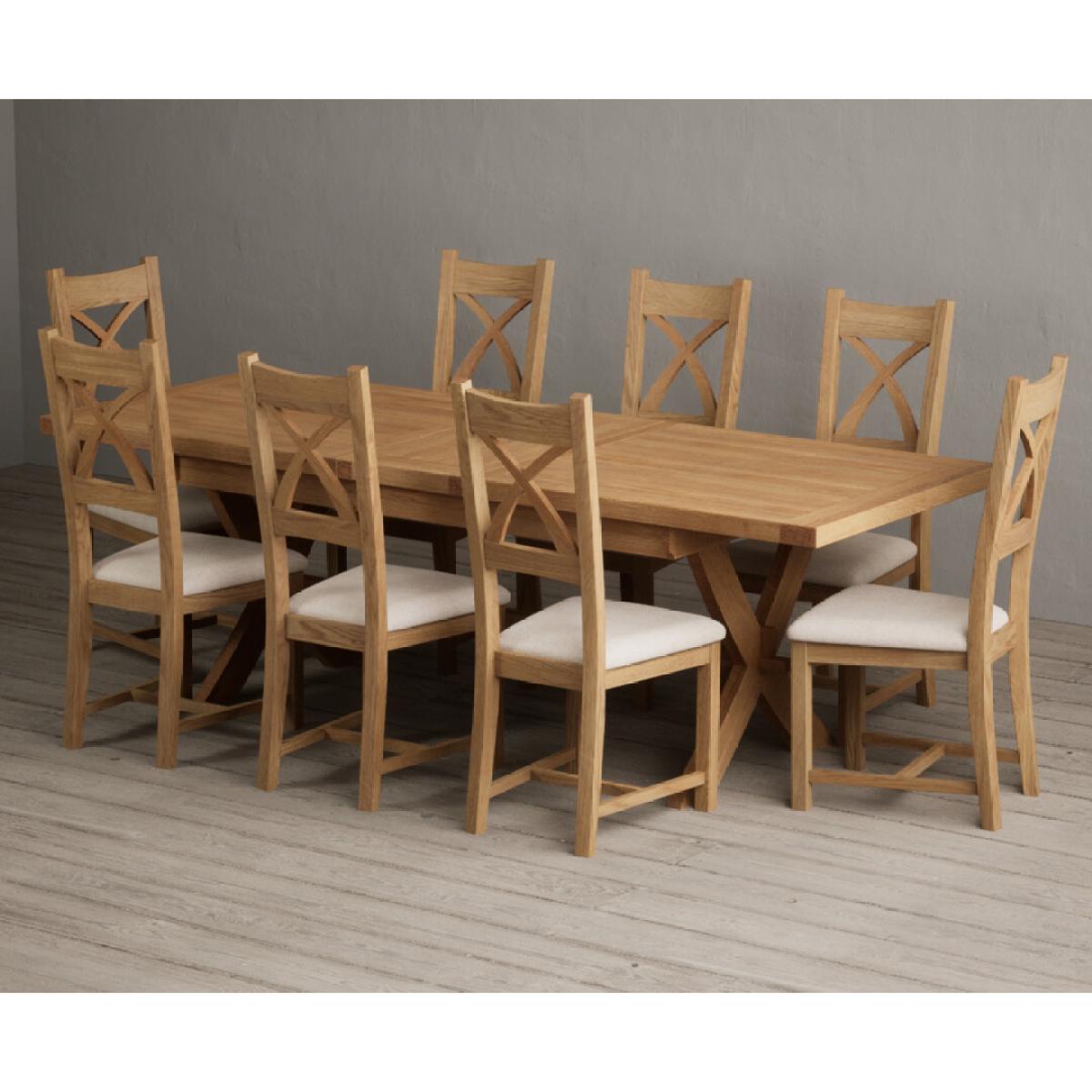 Extending Buckley 200cm Solid Oak Dining Table with 10 Linen Natural Solid Oak Chairs – image 20