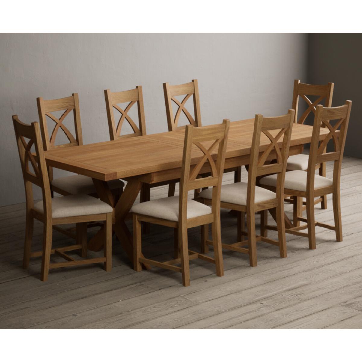 Extending Buckley 200cm Solid Oak Dining Table with 10 Linen Natural Solid Oak Chairs – image 22
