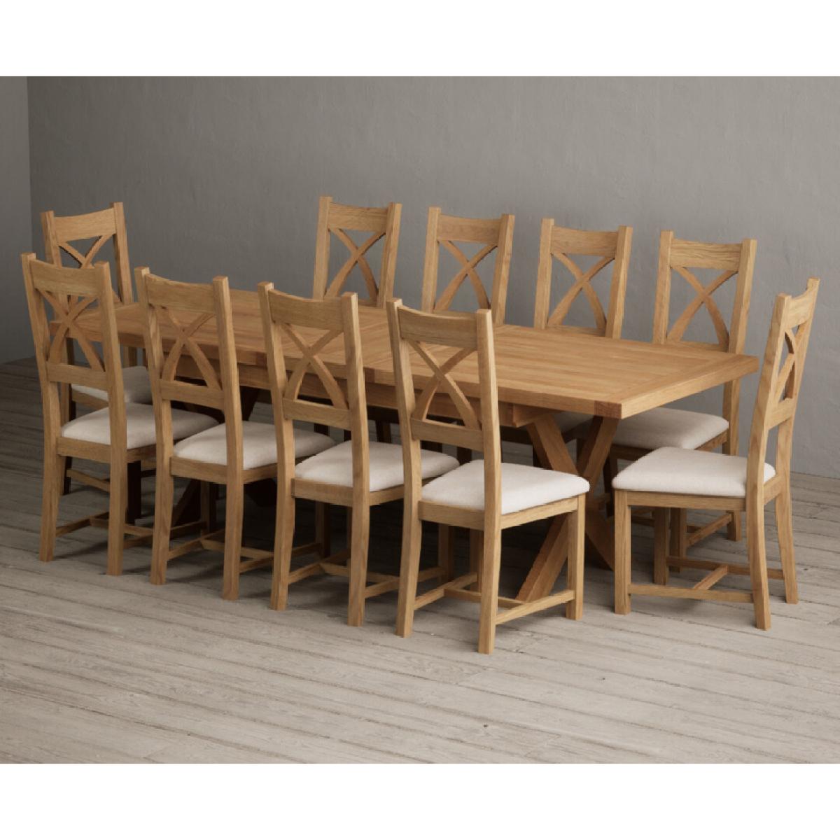 Extending Buckley 200cm Solid Oak Dining Table with 10 Linen Natural Solid Oak Chairs – image 23
