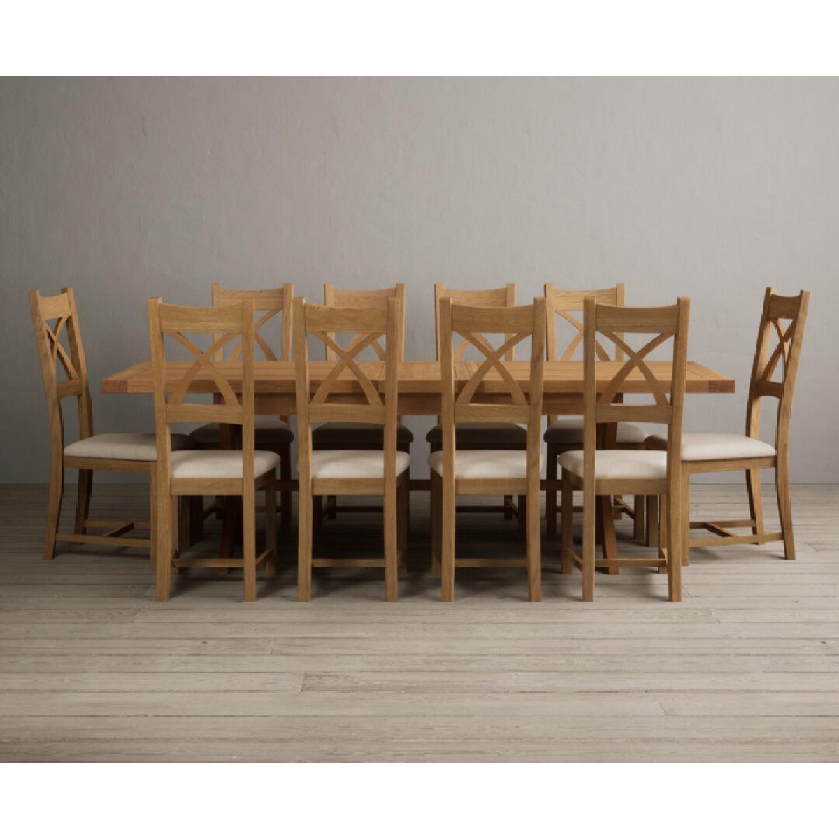 Extending Buckley 200cm Solid Oak Dining Table with 10 Linen Natural Solid Oak Chairs – image 24
