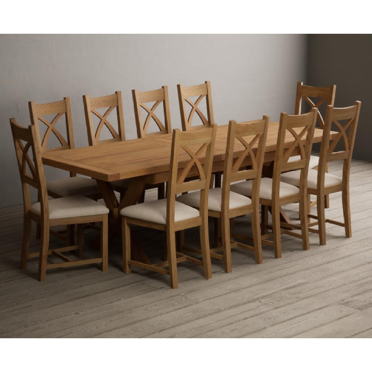 Extending Buckley 200cm Solid Oak Dining Table with 10 Linen Natural Solid Oak Chairs – image 25