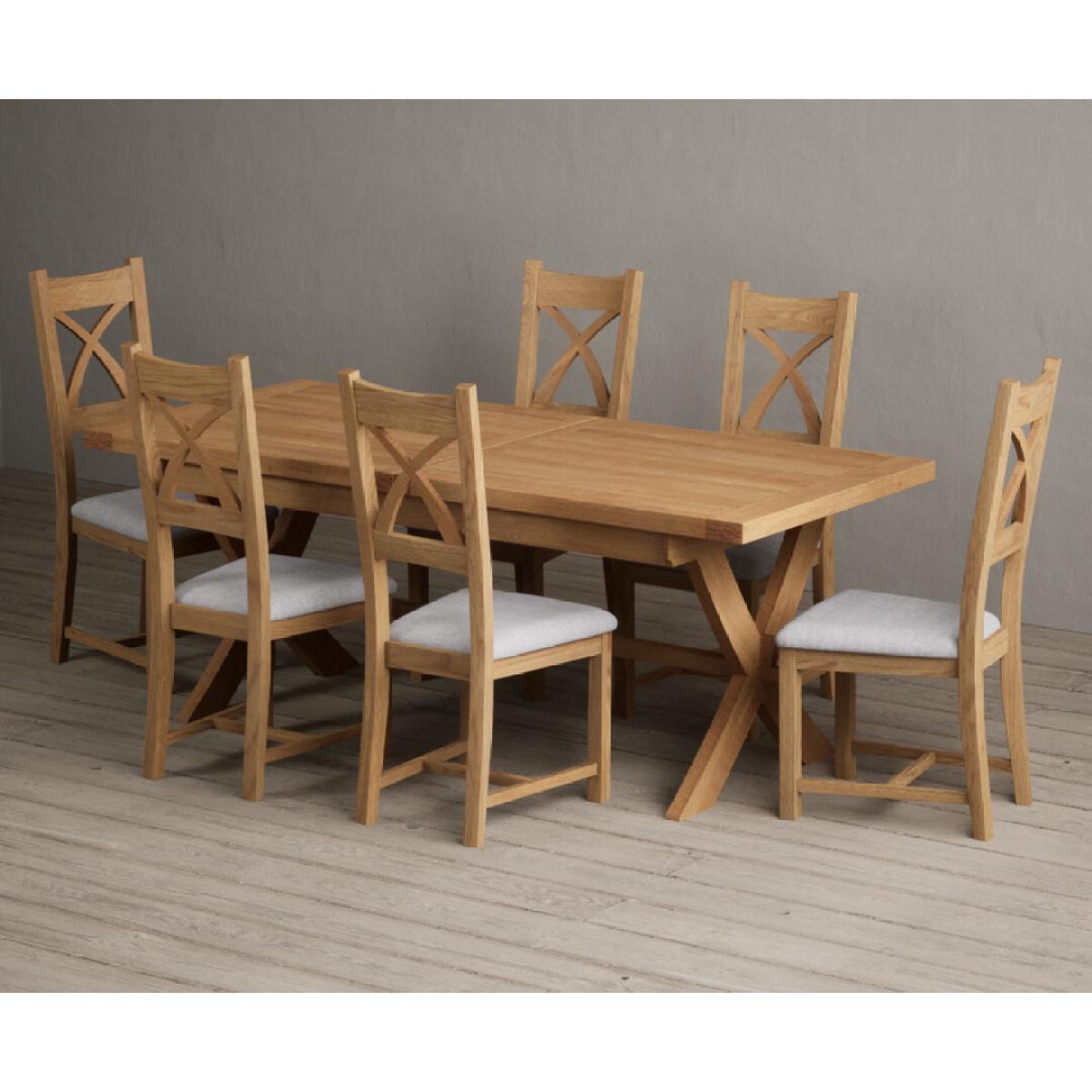 Extending Buckley 200cm Solid Oak Dining Table with 10 Linen Natural Solid Oak Chairs – image 27