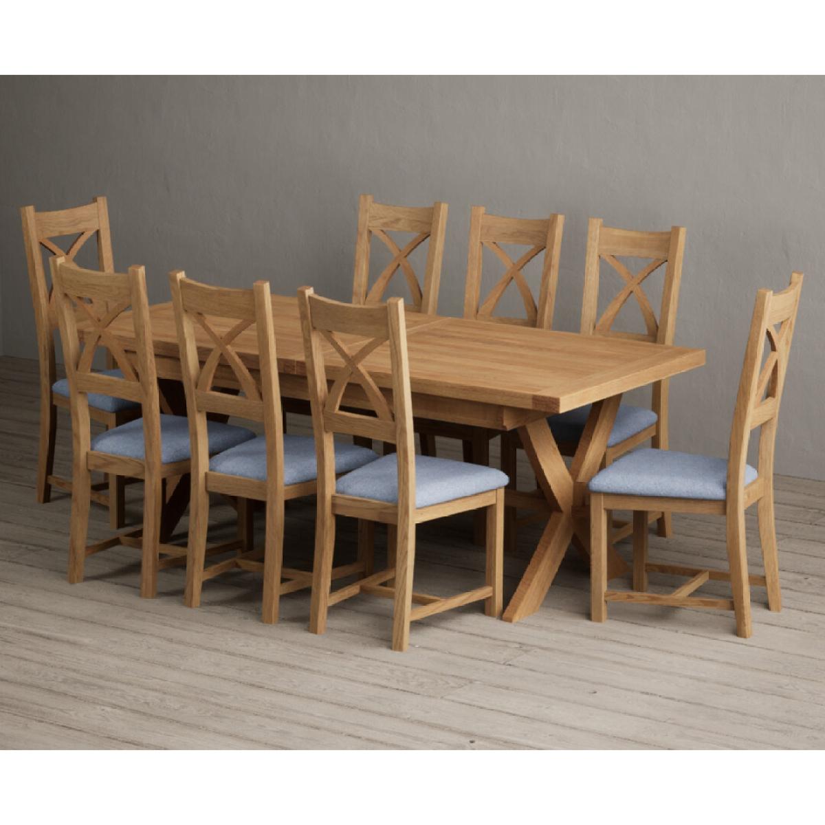 Extending Buckley 200cm Solid Oak Dining Table with 10 Linen Natural Solid Oak Chairs – image 4