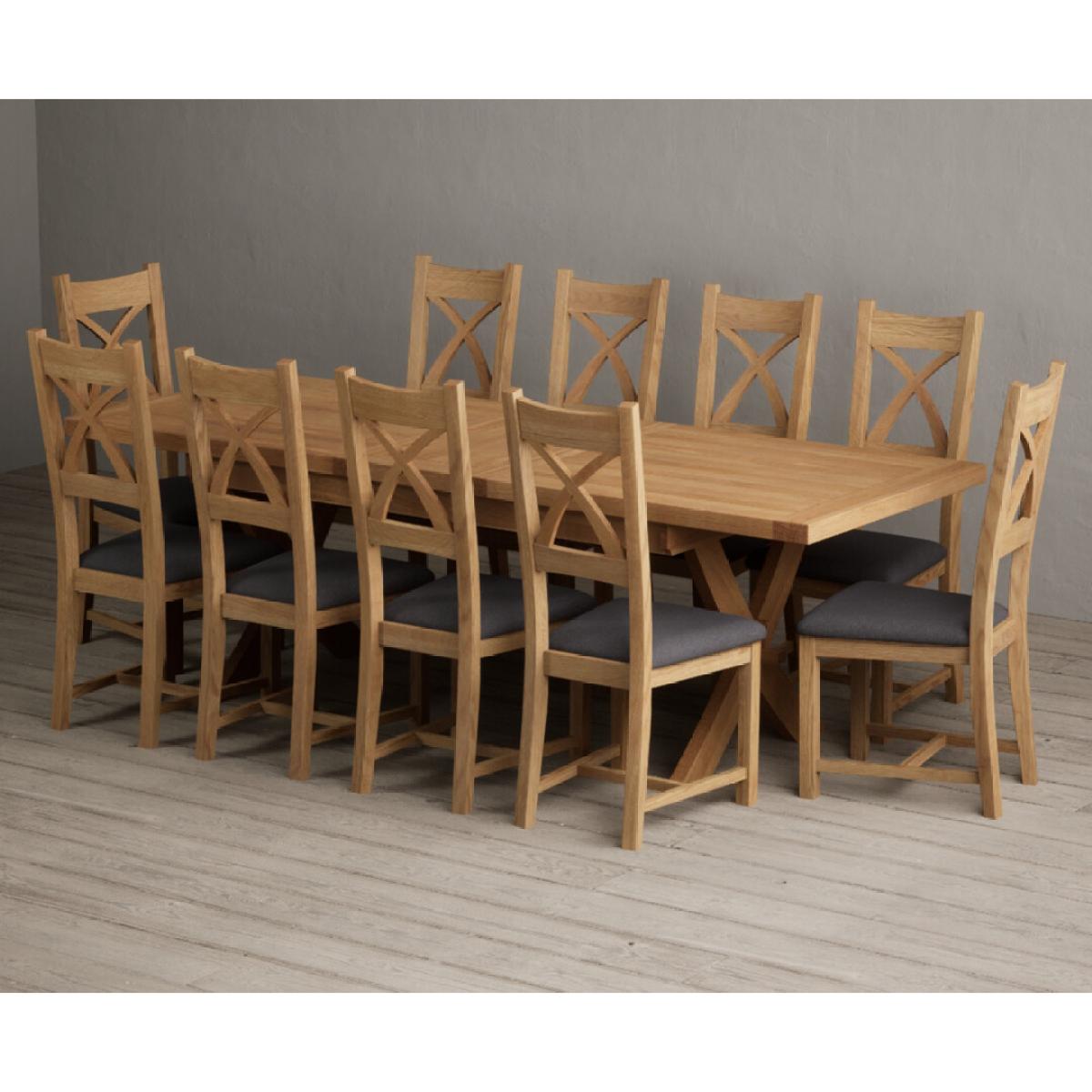 Extending Buckley 200cm Solid Oak Dining Table with 10 Linen Natural Solid Oak Chairs – image 38