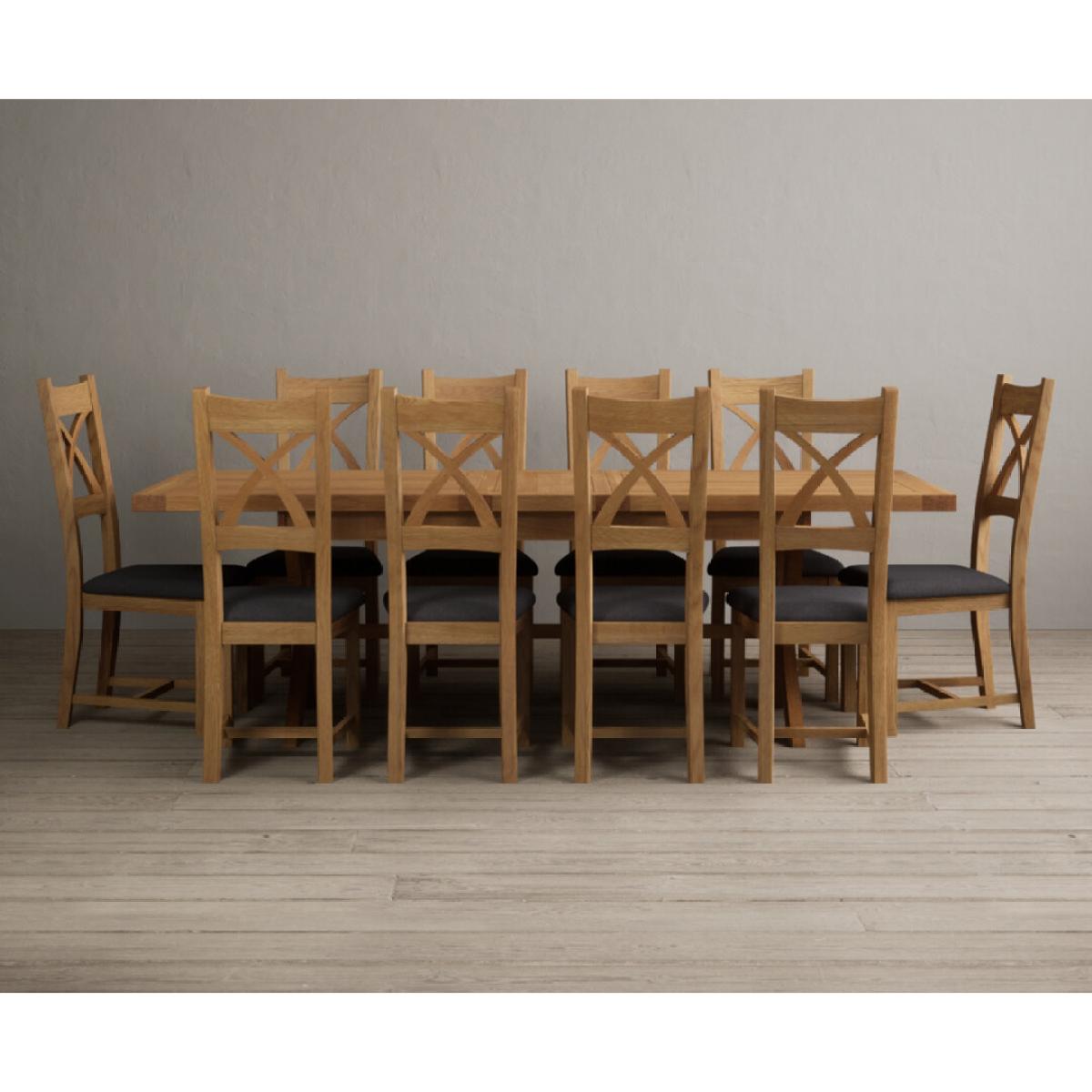 Extending Buckley 200cm Solid Oak Dining Table with 10 Linen Natural Solid Oak Chairs – image 39