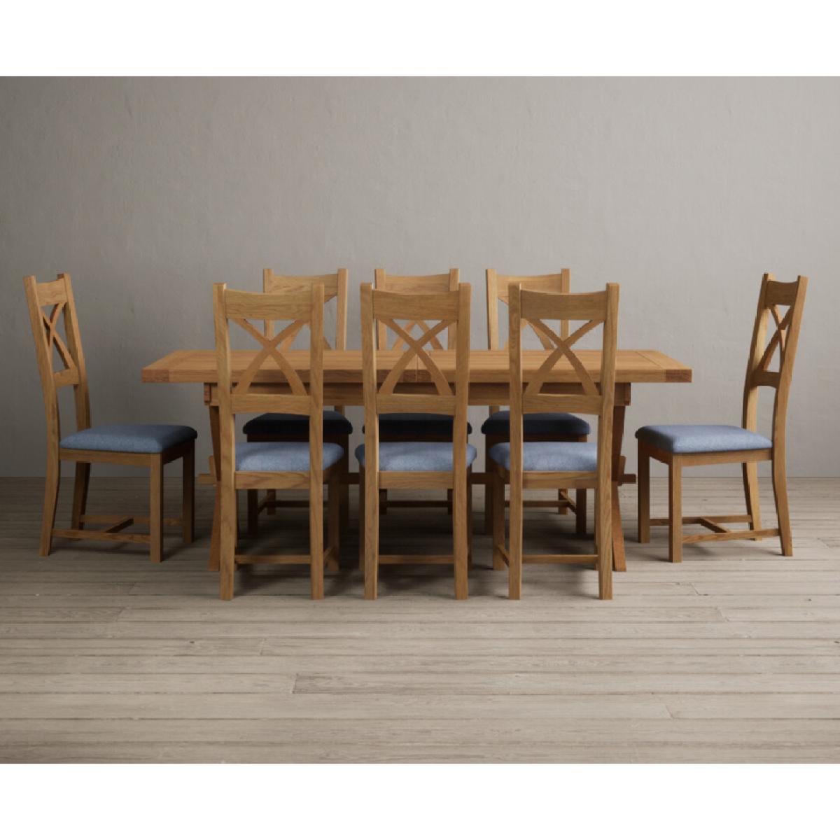 Extending Buckley 200cm Solid Oak Dining Table with 10 Linen Natural Solid Oak Chairs – image 5