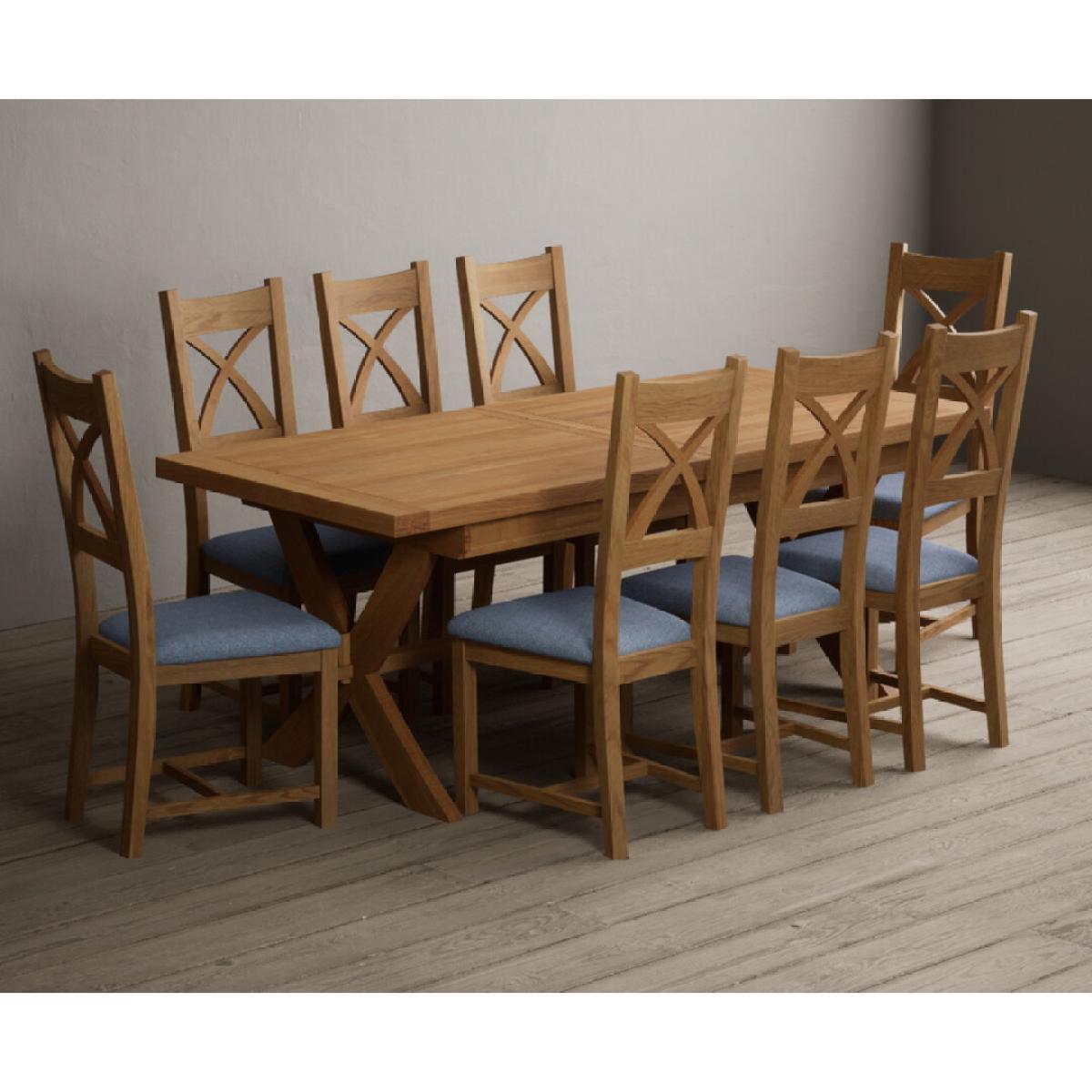 Extending Buckley 200cm Solid Oak Dining Table with 10 Linen Natural Solid Oak Chairs – image 6