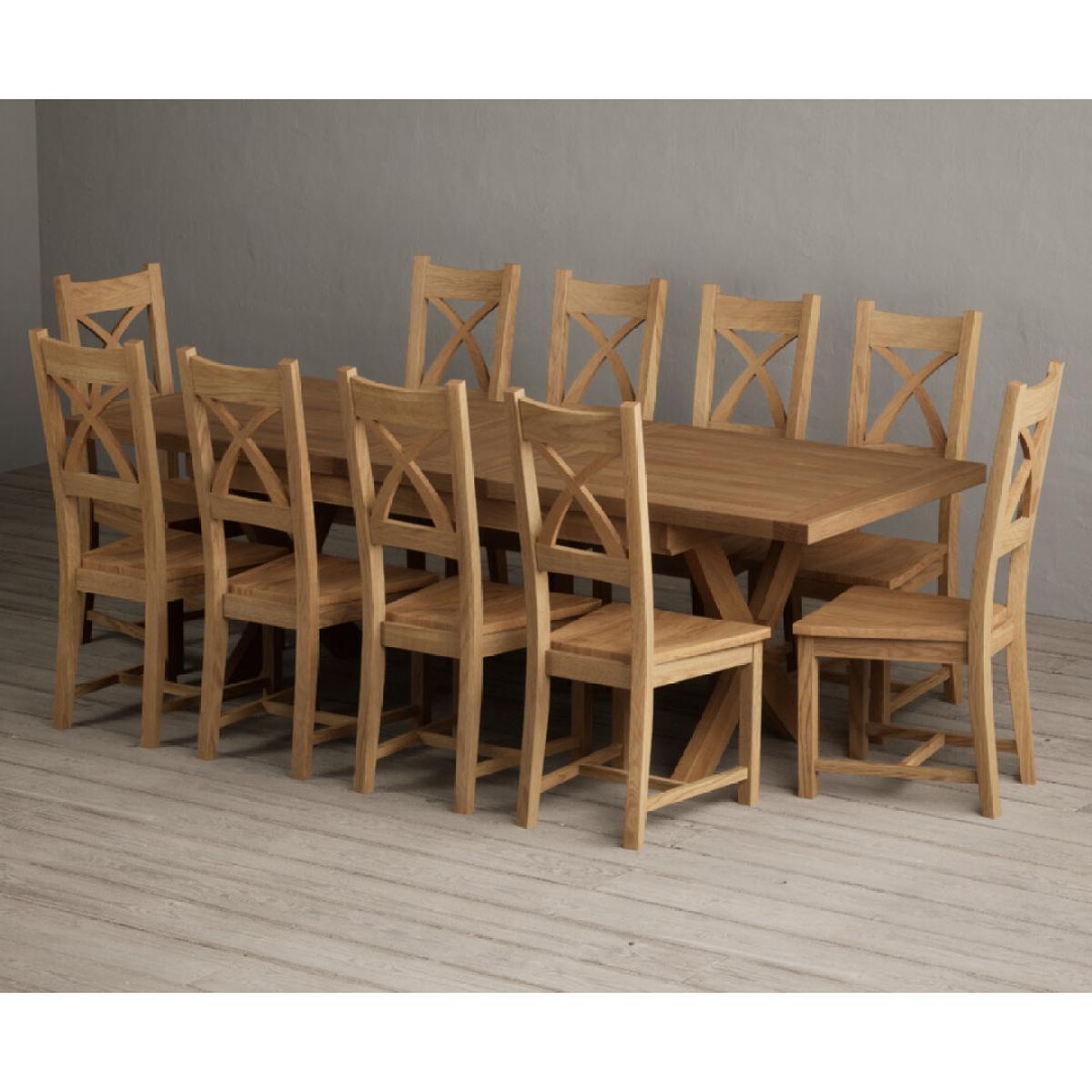 Extending Buckley 200cm Solid Oak Dining Table with 10 Linen Natural Solid Oak Chairs – image 53