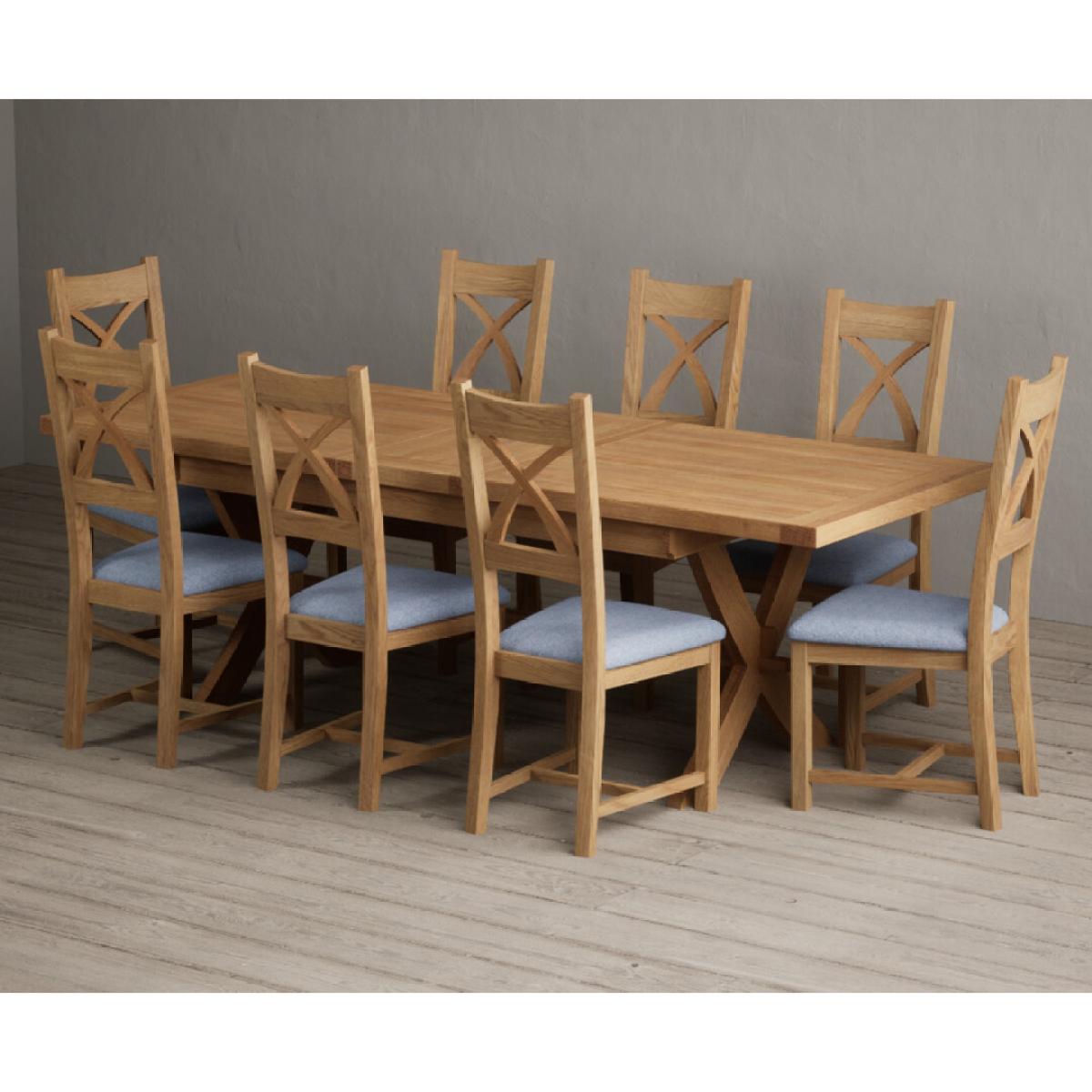 Extending Buckley 200cm Solid Oak Dining Table with 10 Linen Natural Solid Oak Chairs – image 7