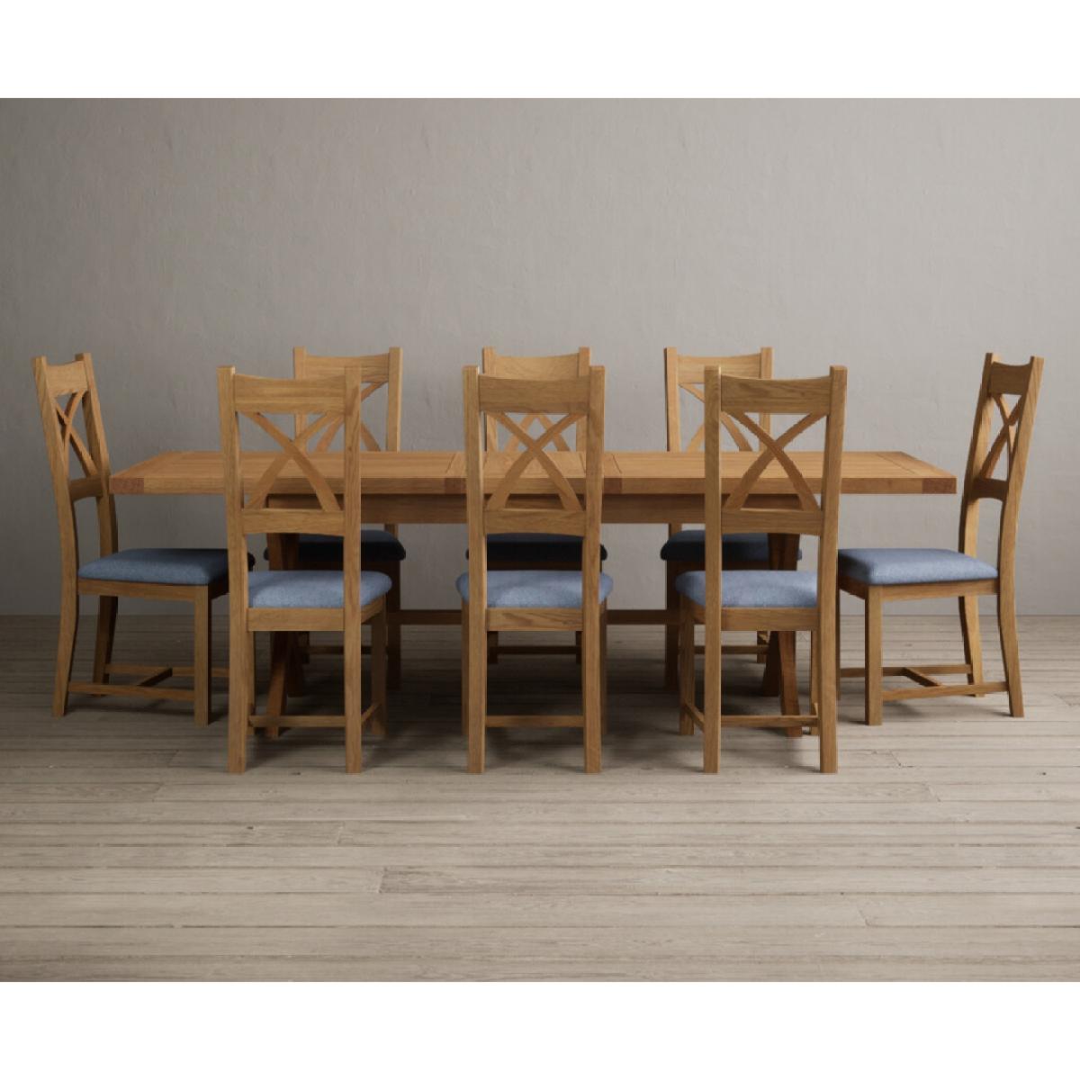 Extending Buckley 200cm Solid Oak Dining Table with 10 Linen Natural Solid Oak Chairs – image 8