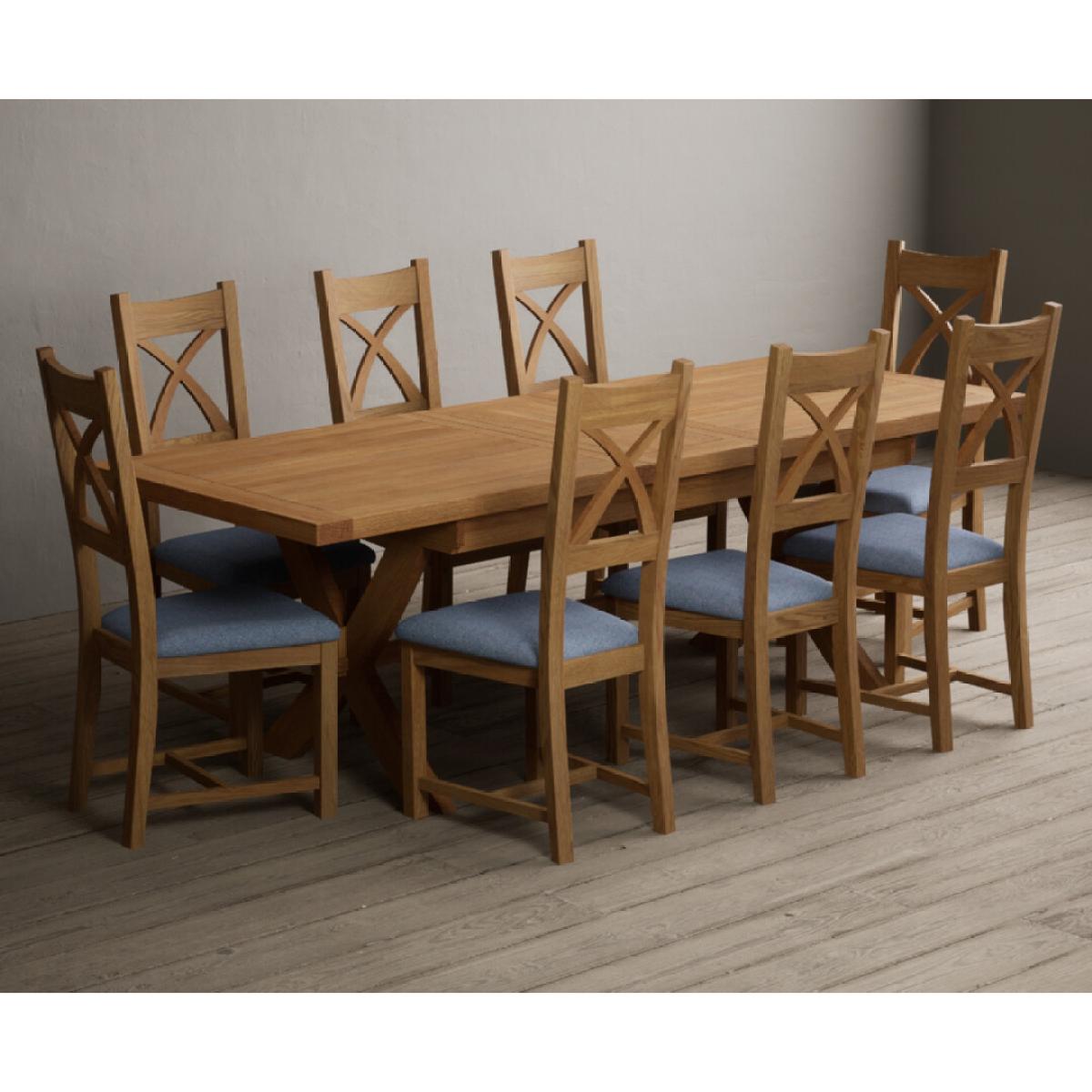 Extending Buckley 200cm Solid Oak Dining Table with 10 Linen Natural Solid Oak Chairs – image 9
