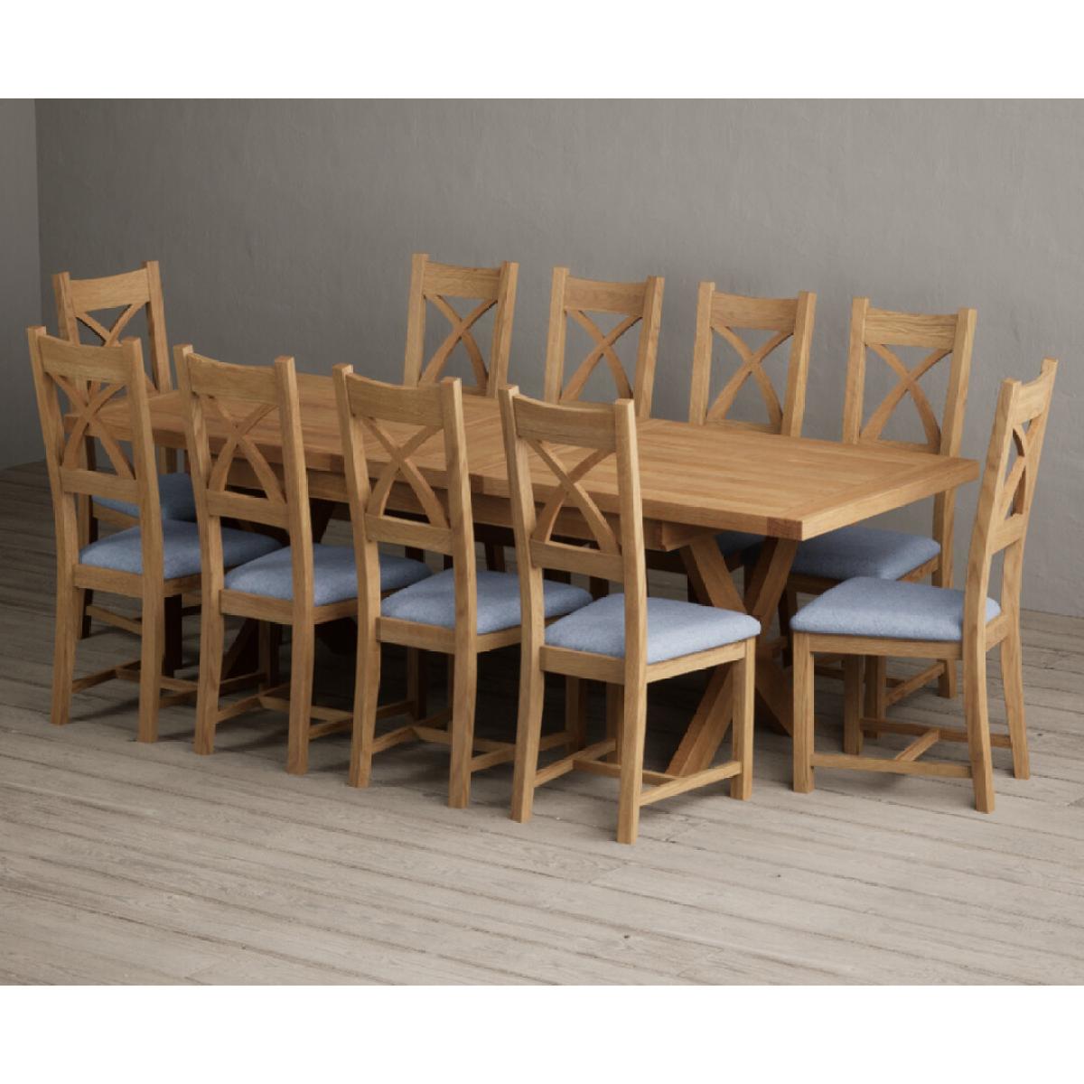 Extending Buckley 200cm Solid Oak Dining Table with 10 Linen Natural Solid Oak Chairs – image 10