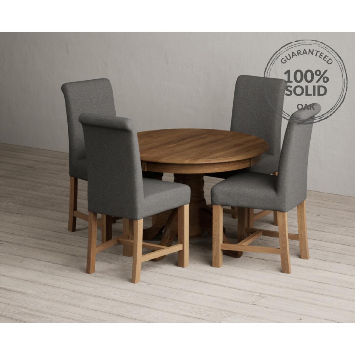 Extending Hertford 100cm - 130cm Rustic Oak Pedestal Dining Table with 4 Natural Scroll Back Chairs – image 2