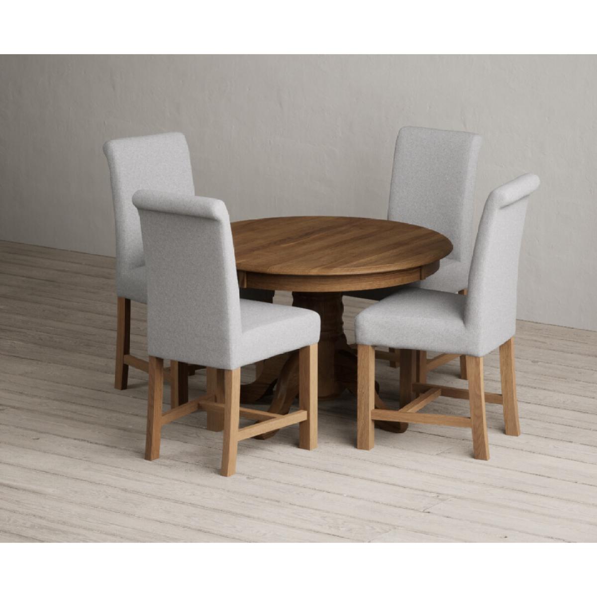 Extending Hertford 100cm - 130cm Rustic Oak Pedestal Dining Table with 4 Natural Scroll Back Chairs – image 13