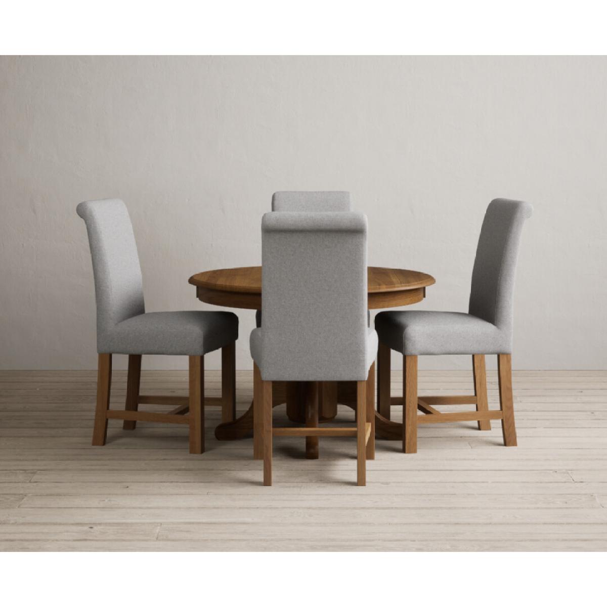 Extending Hertford 100cm - 130cm Rustic Oak Pedestal Dining Table with 4 Natural Scroll Back Chairs – image 14