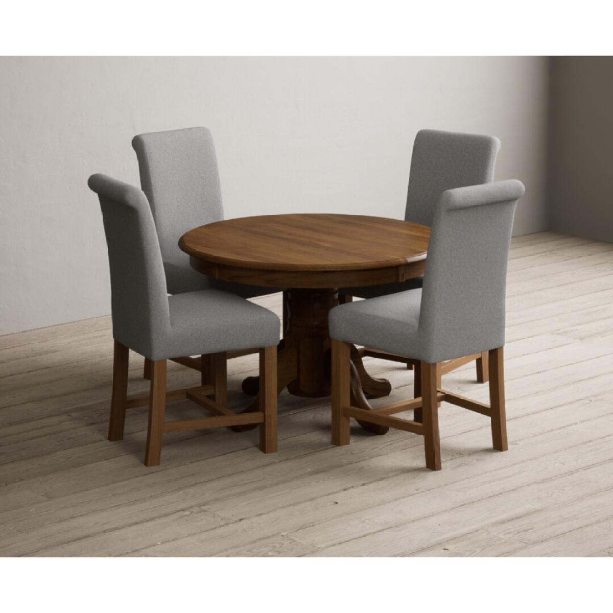 Extending Hertford 100cm - 130cm Rustic Oak Pedestal Dining Table with 4 Natural Scroll Back Chairs – image 15